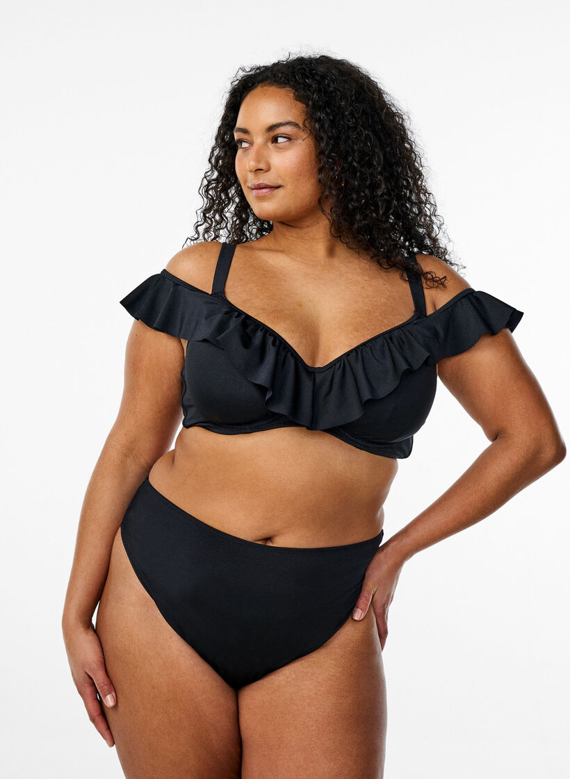 Haut de bikini à armatures et volants, Noir, Model image number 1