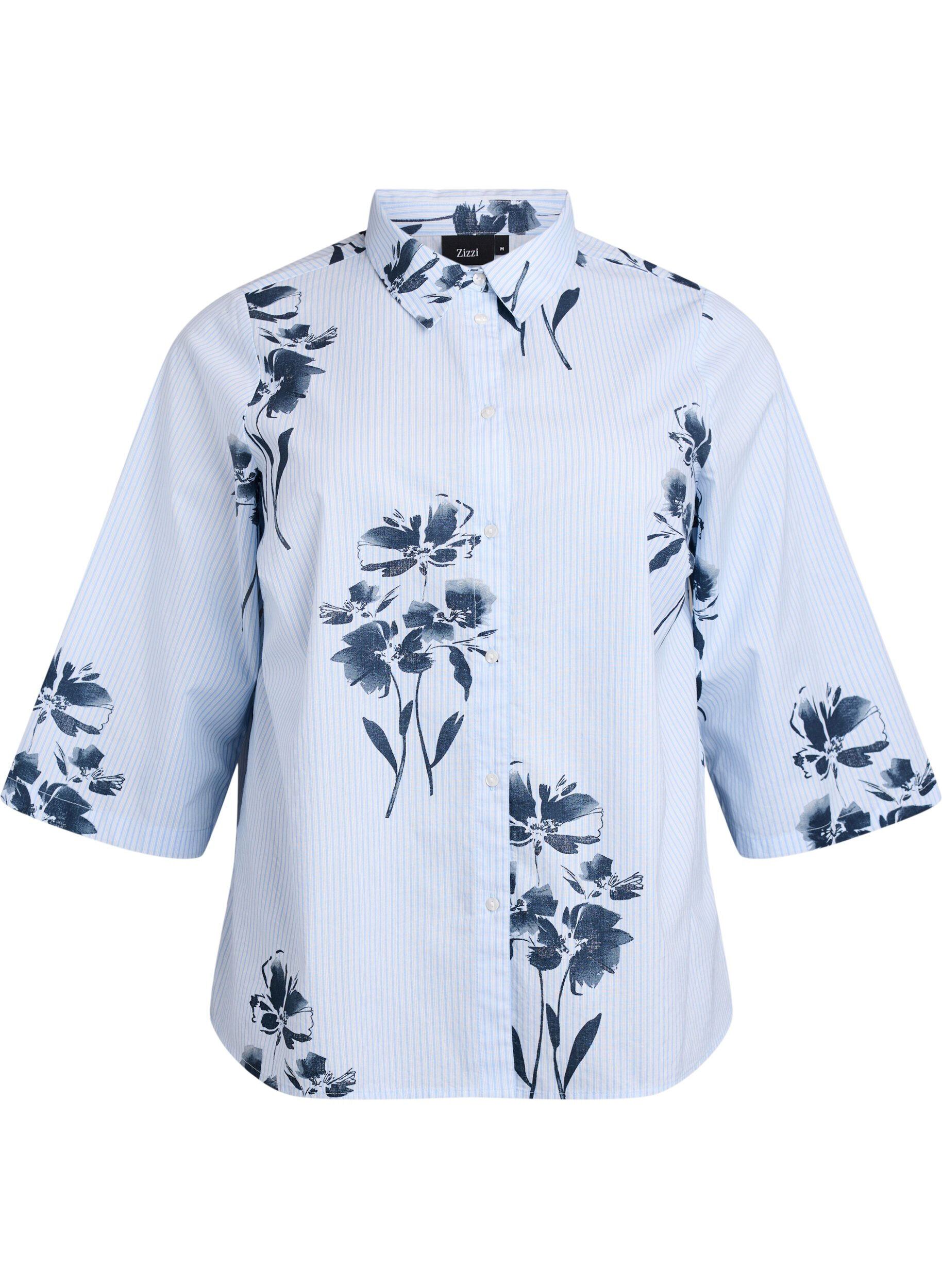 Chemise ray&eacute;e avec imprim&eacute; floral et manches 3/4