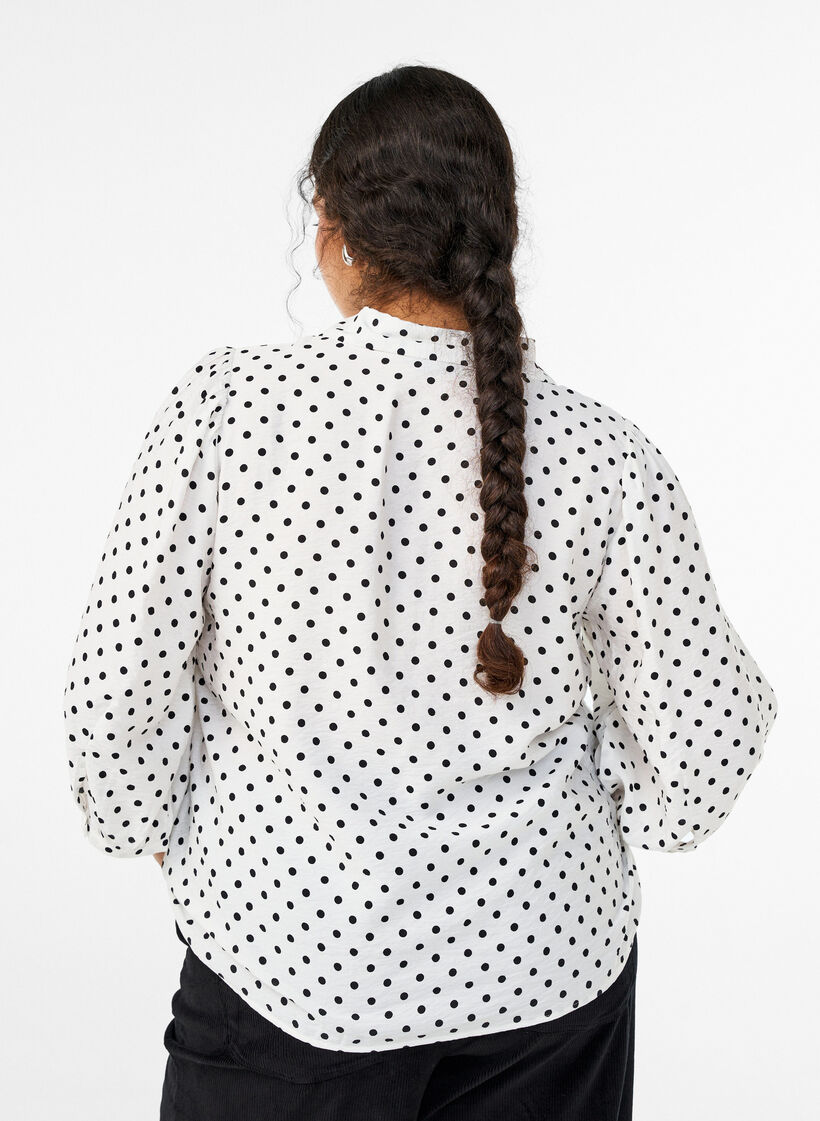 Chemisier &agrave; pois et manches 3/4, Blanc, Model image number 2