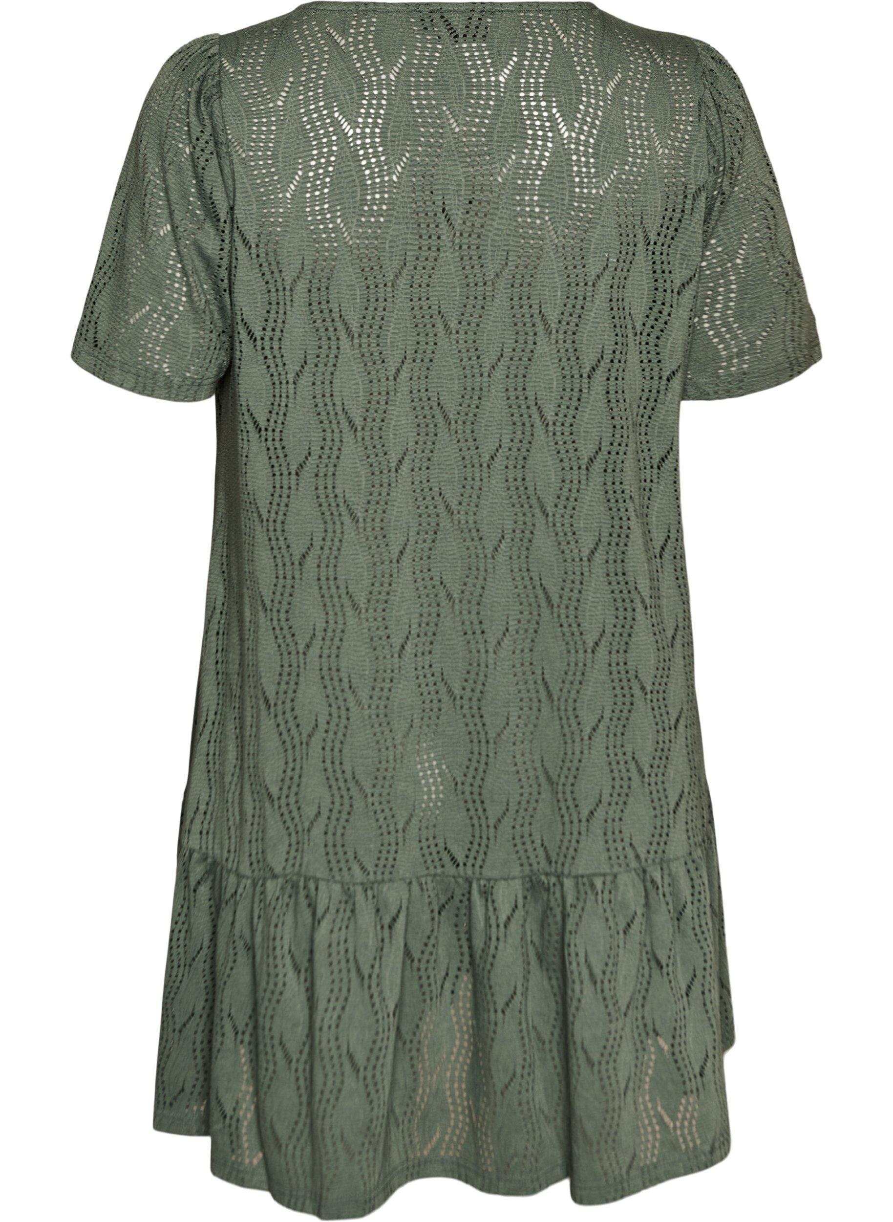 Zizzi Robe courte en jersey avec broderie ajour&eacute;e, Vert fonc&eacute;, Packshot image number 1