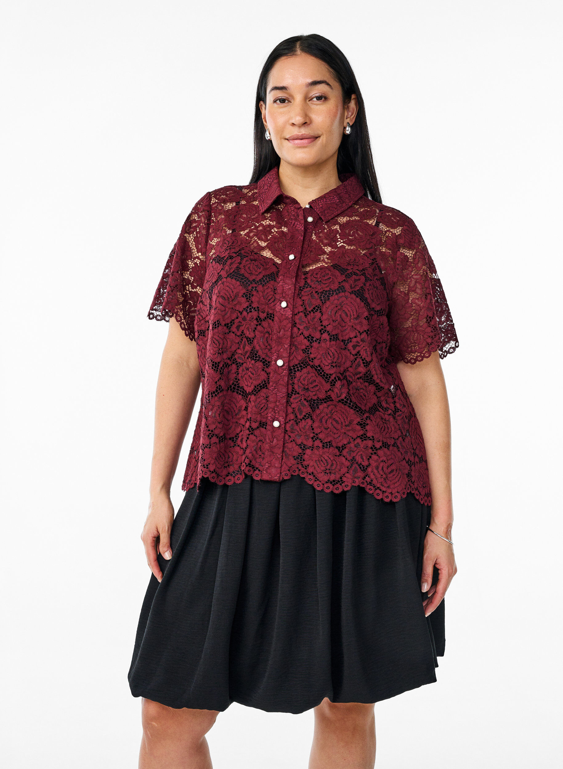 Zizzi Jupe courte ballon avec une ceinture &eacute;lastique, Noir, Model image number 0