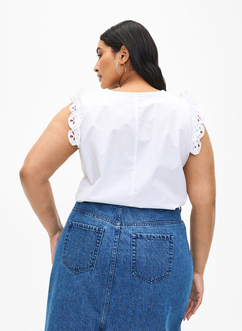 Top en coton sans manches avec volants, Blanc, Model image number 2