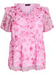 Blouse fleurie avec col &agrave; volants et effet peplum, Rose, Packshot image number 0