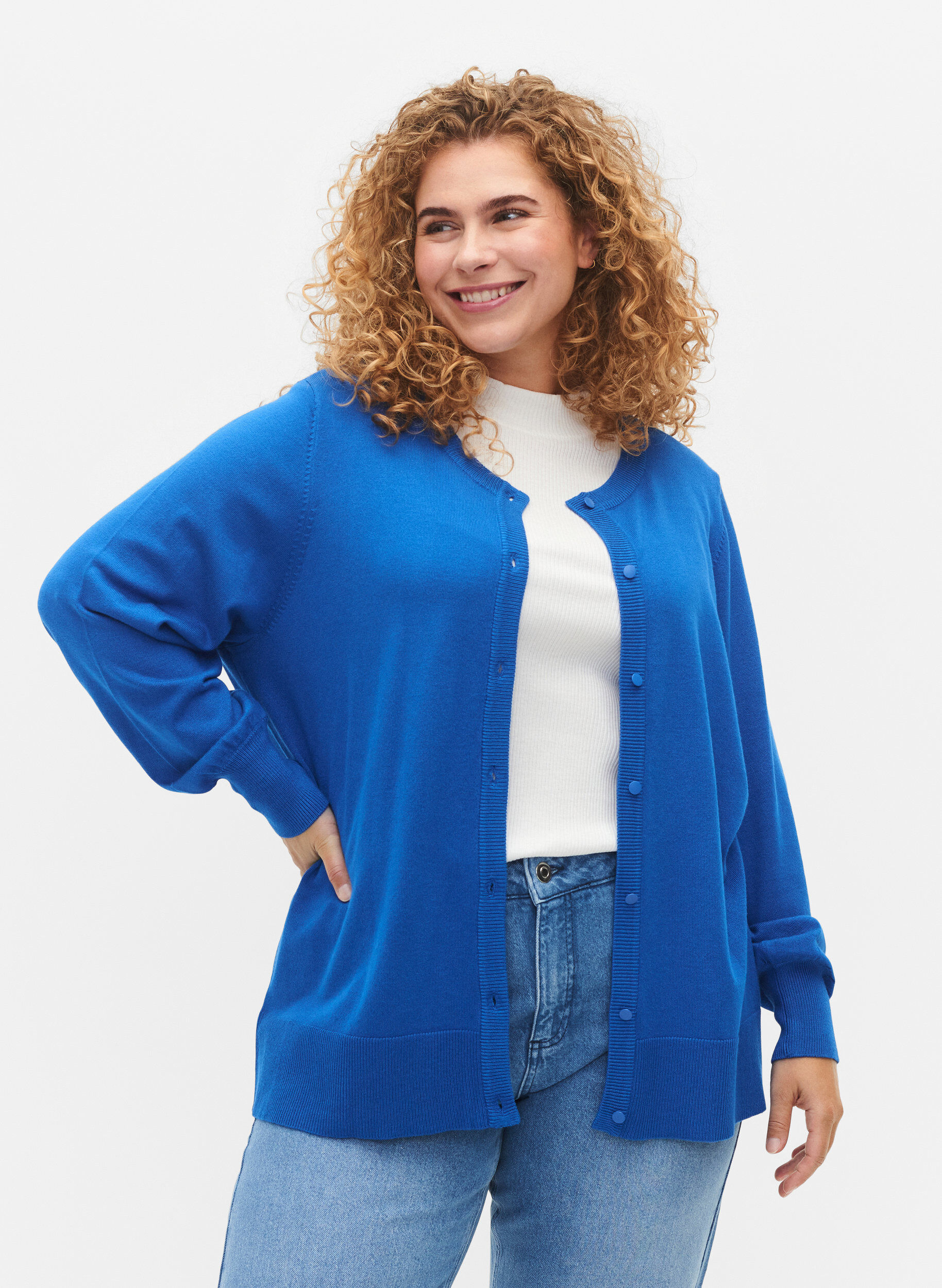 Zizzi Cardigan en viscose avec fermeture boutonn&eacute;e, Princess Blue, Model image number 0