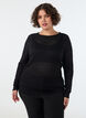 Blouse avec motif &agrave; &oelig;illets et manches longues, Noir, Model image number 0
