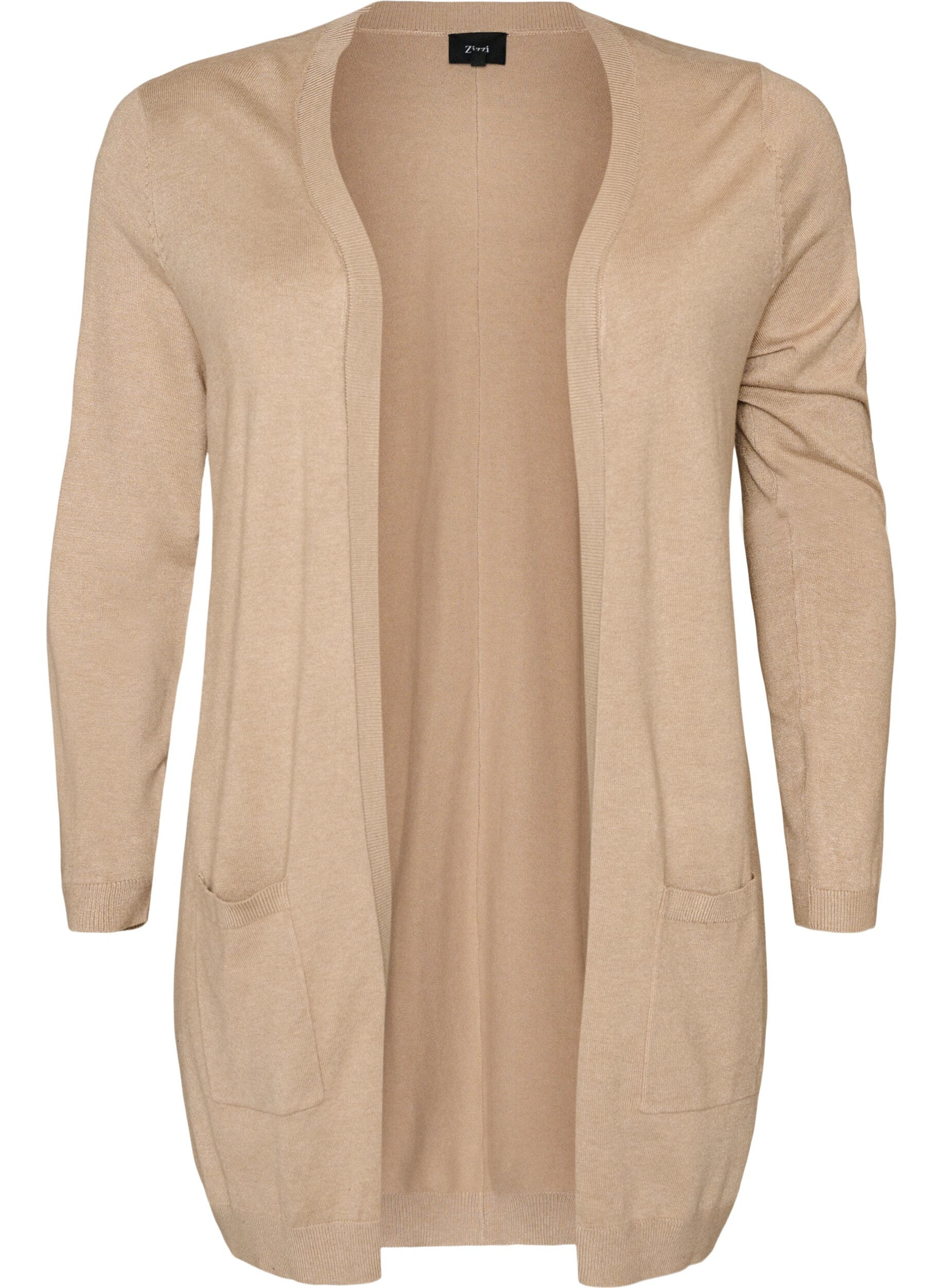 ZizziLong cardigan tricot&eacute; dans un m&eacute;lange de viscose, Beige, Packshot image number 0