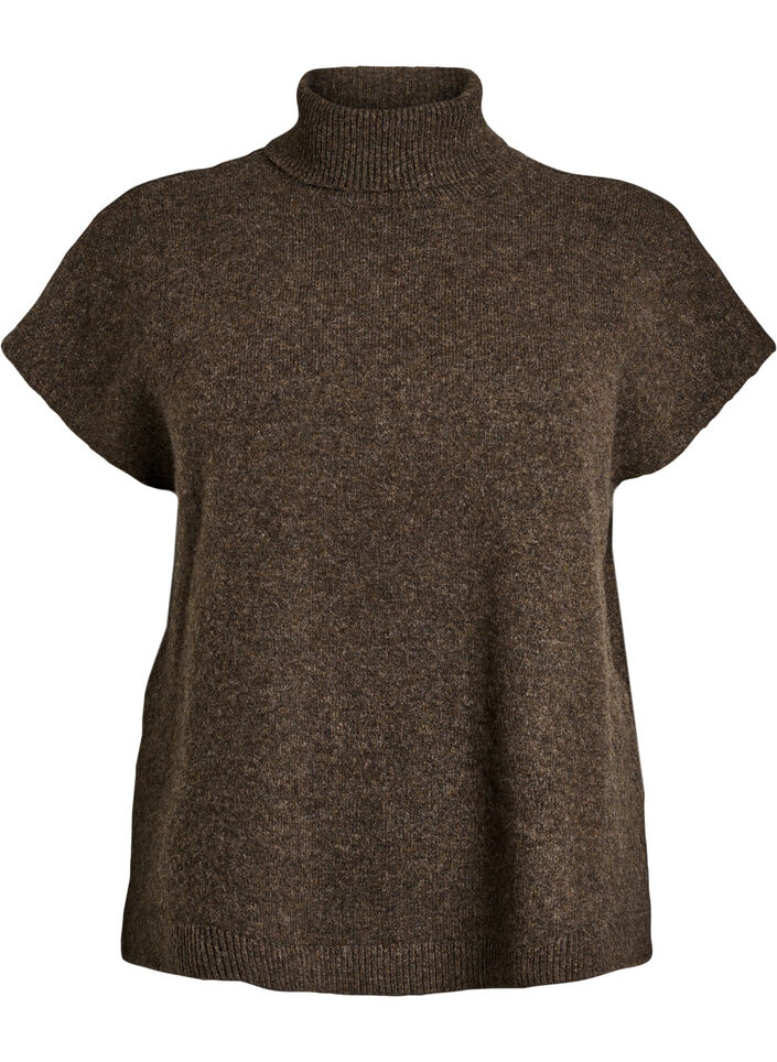 Gilet en maille &agrave; col roul&eacute;, Marron, Packshot image number 0