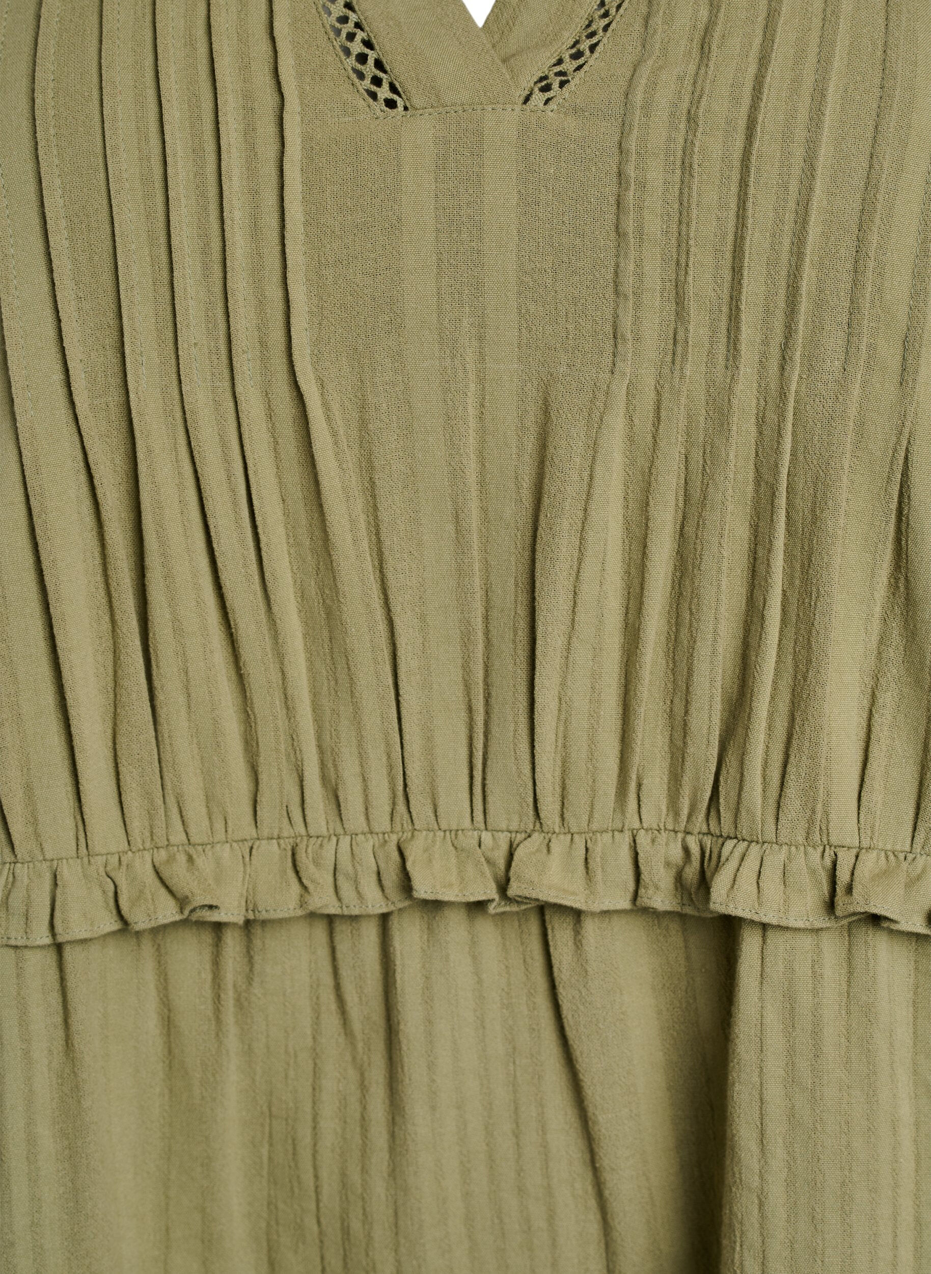 Zizzi Robe en coton &agrave; manches&nbsp;3/4 avec volants, Vert, Packshot image number 2