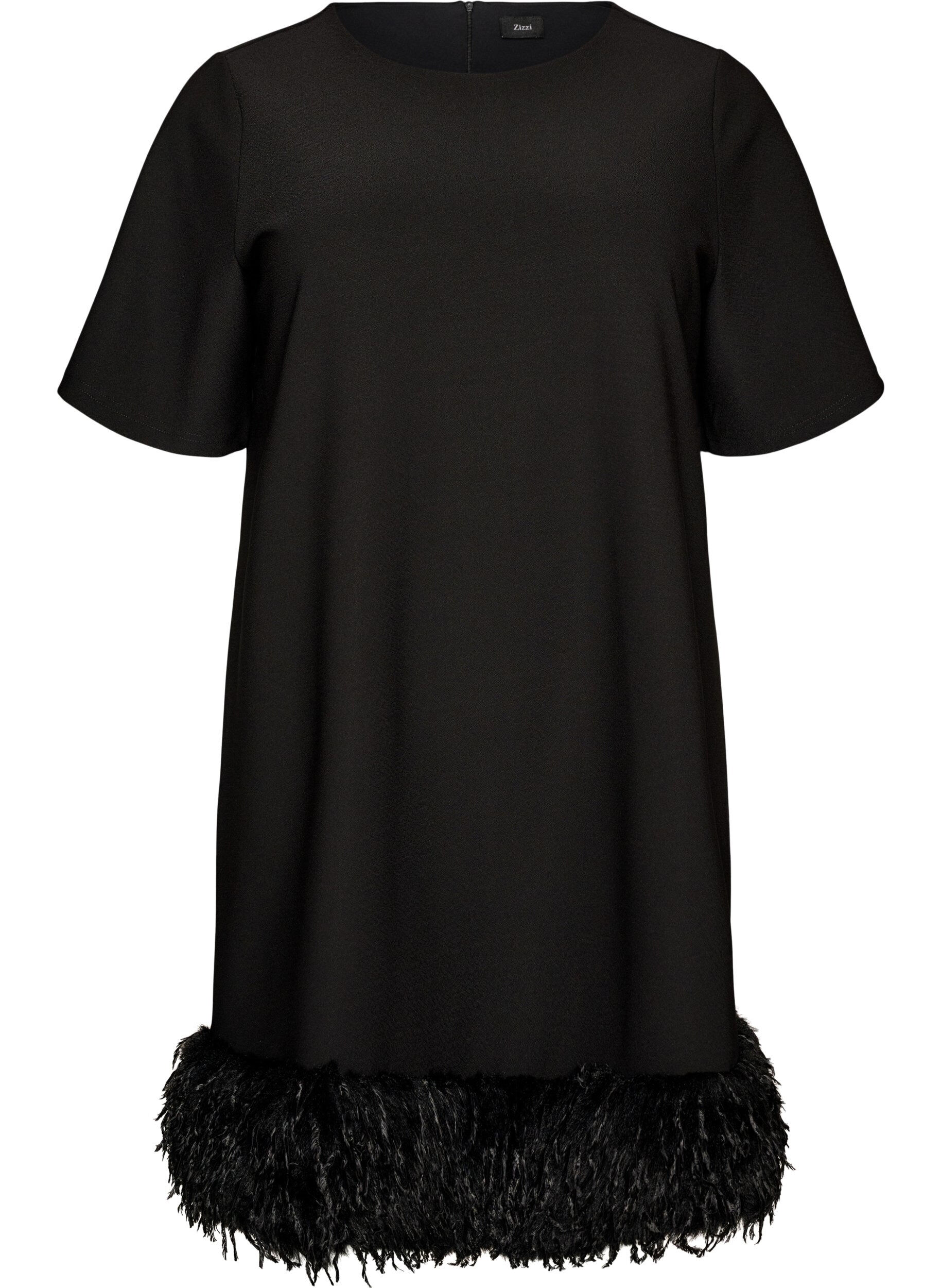 Robe courte en jersey avec finitions en plumes