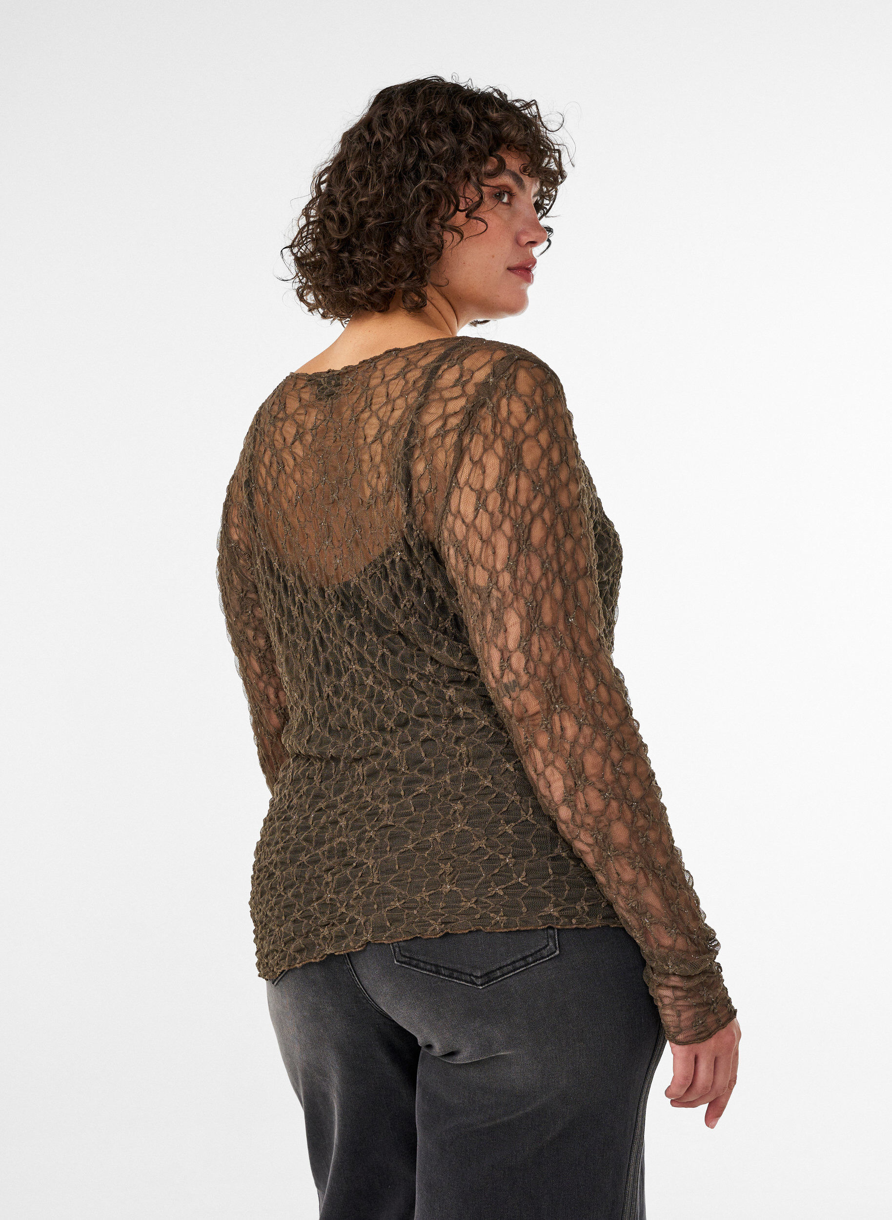 ZizziBlouse en maille &agrave; motif et fil paillet&eacute;, Marron, Model image number 2