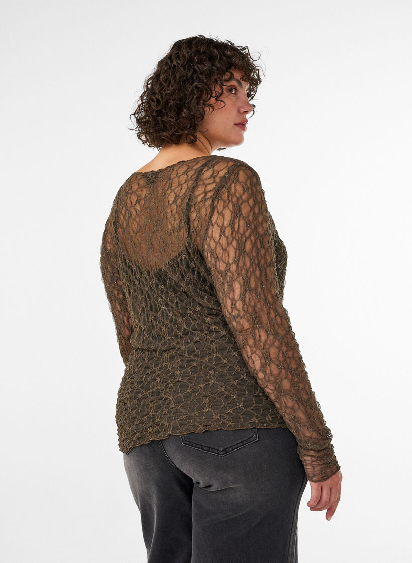 Blouse en maille &agrave; motif et fil paillet&eacute;, Marron, Model image number 2