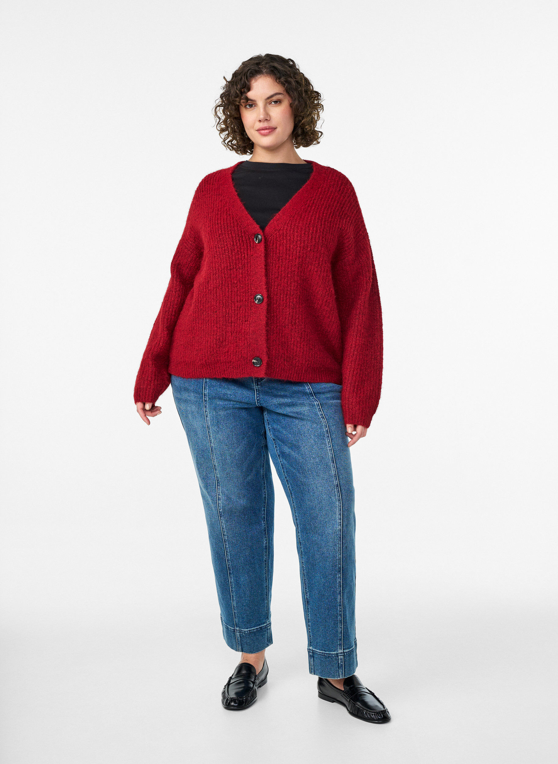 Zizzi Cardigan en maille &agrave; col V, Bordeaux, Model image number 1