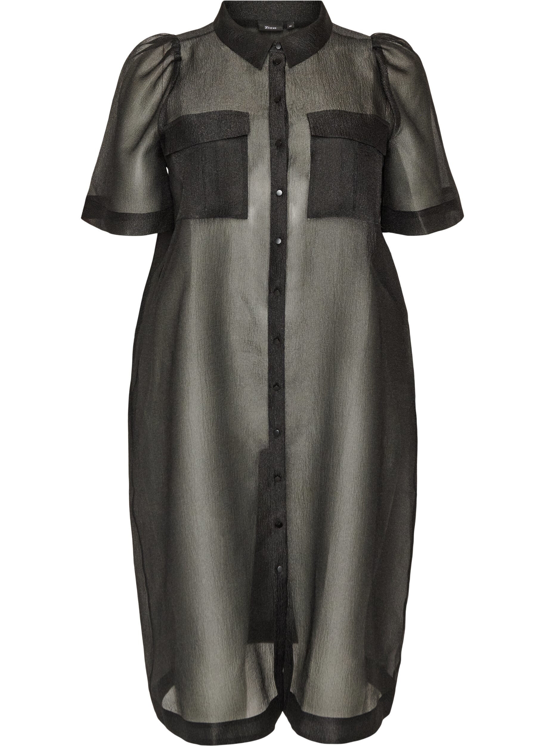 ZizziRobe en organza avec poches poitrine et manches bouffantes, Noir, Packshot image number 0