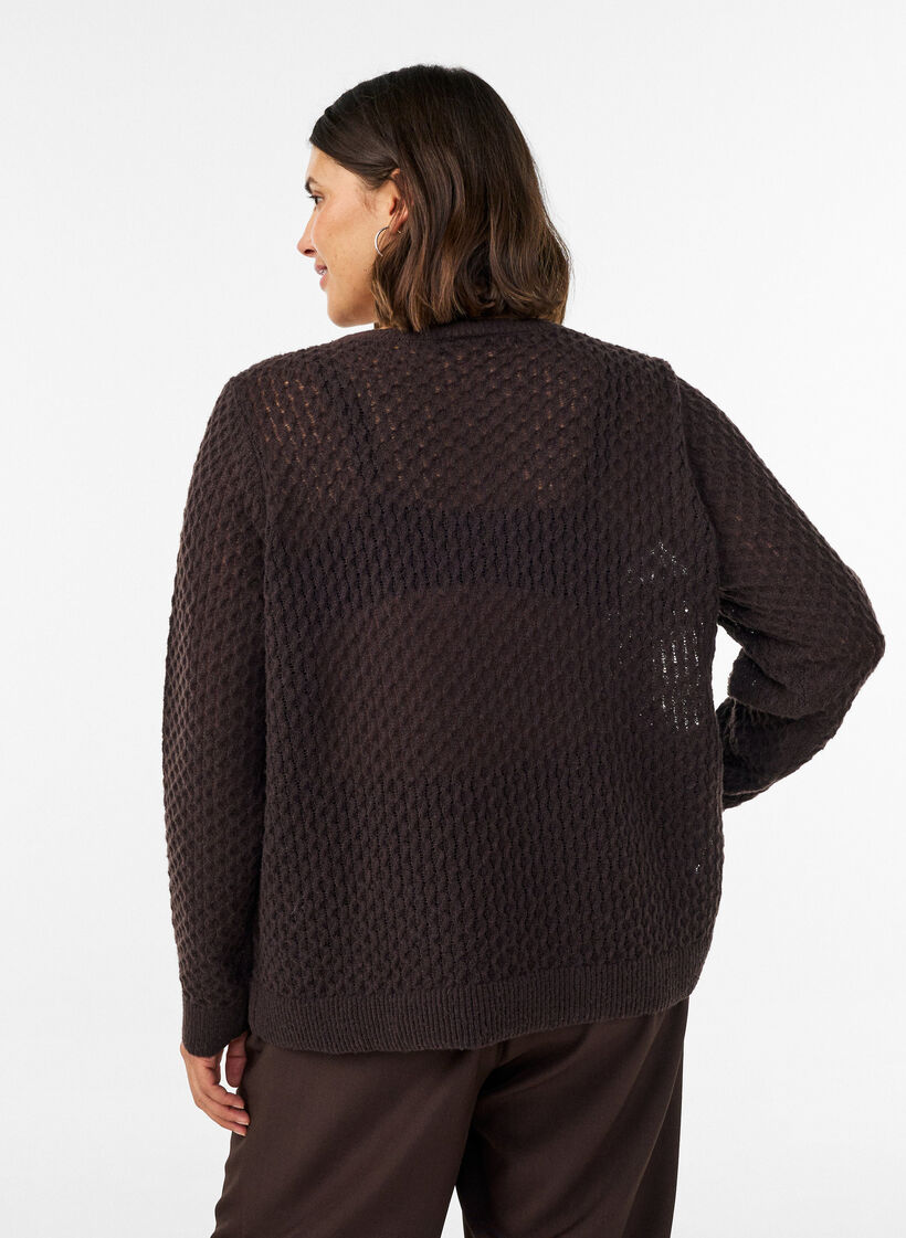 Blouse en maille avec motif ajour&eacute; textur&eacute;, Marron, Model image number 2