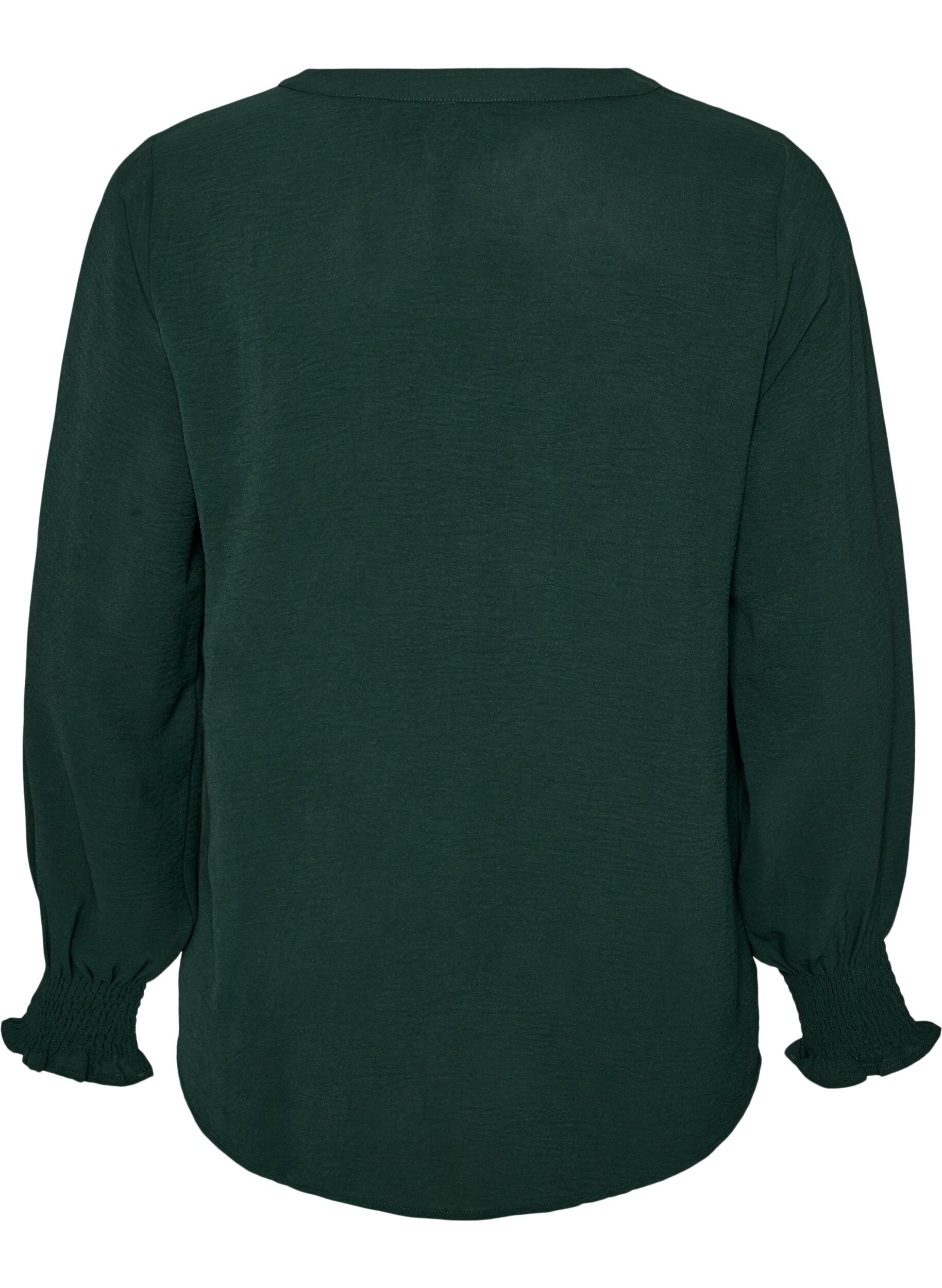 ZizziBlouse avec poignets smock&eacute;s et col en V, Vert fonc&eacute;, Packshot image number 1