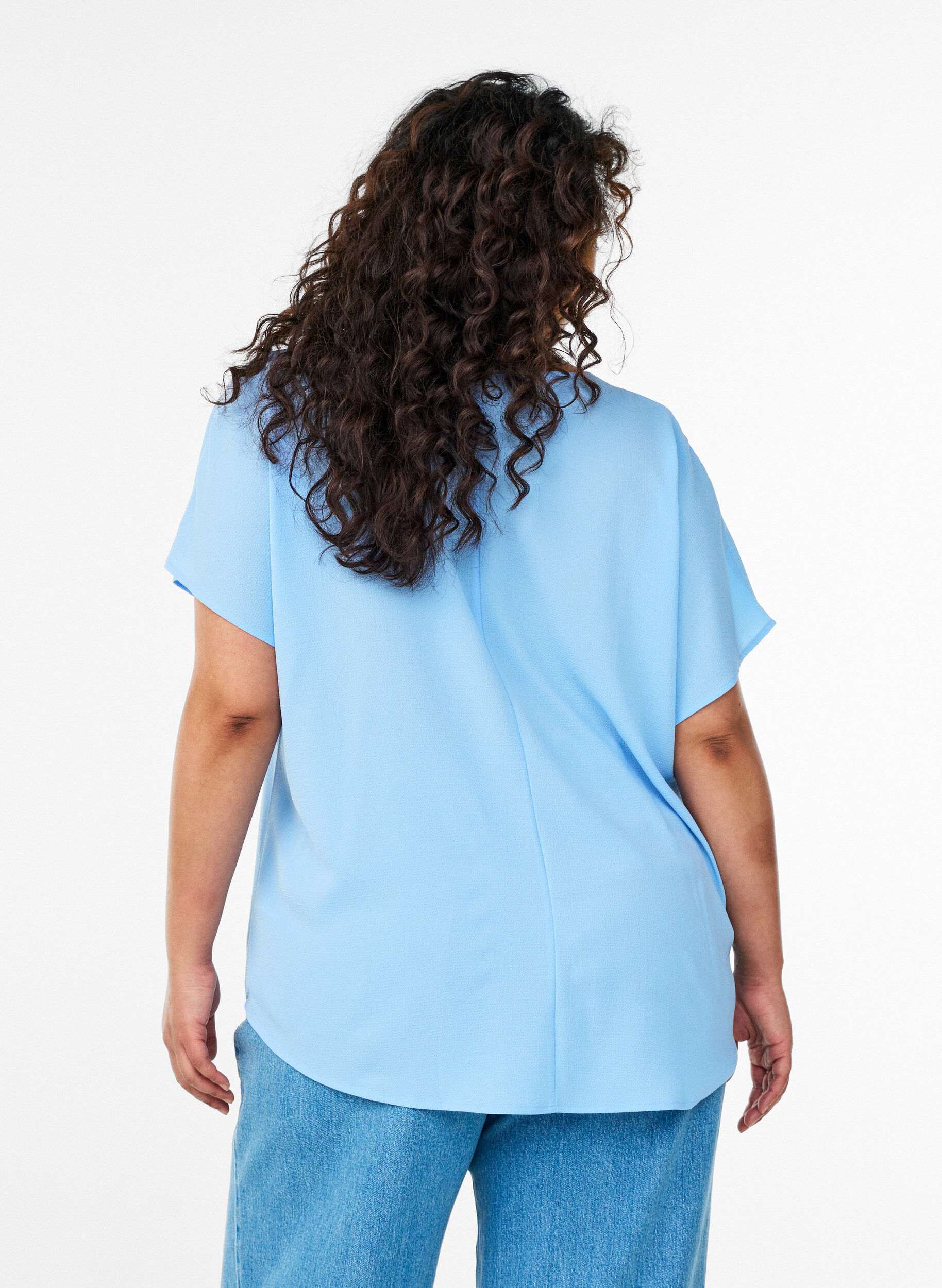 ZizziBlouse &agrave; manches courtes et encolure ronde, Bleu, Model image number 2