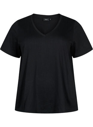 T-shirt basique à manches courtes et col en V, Black, Packshot image number 0