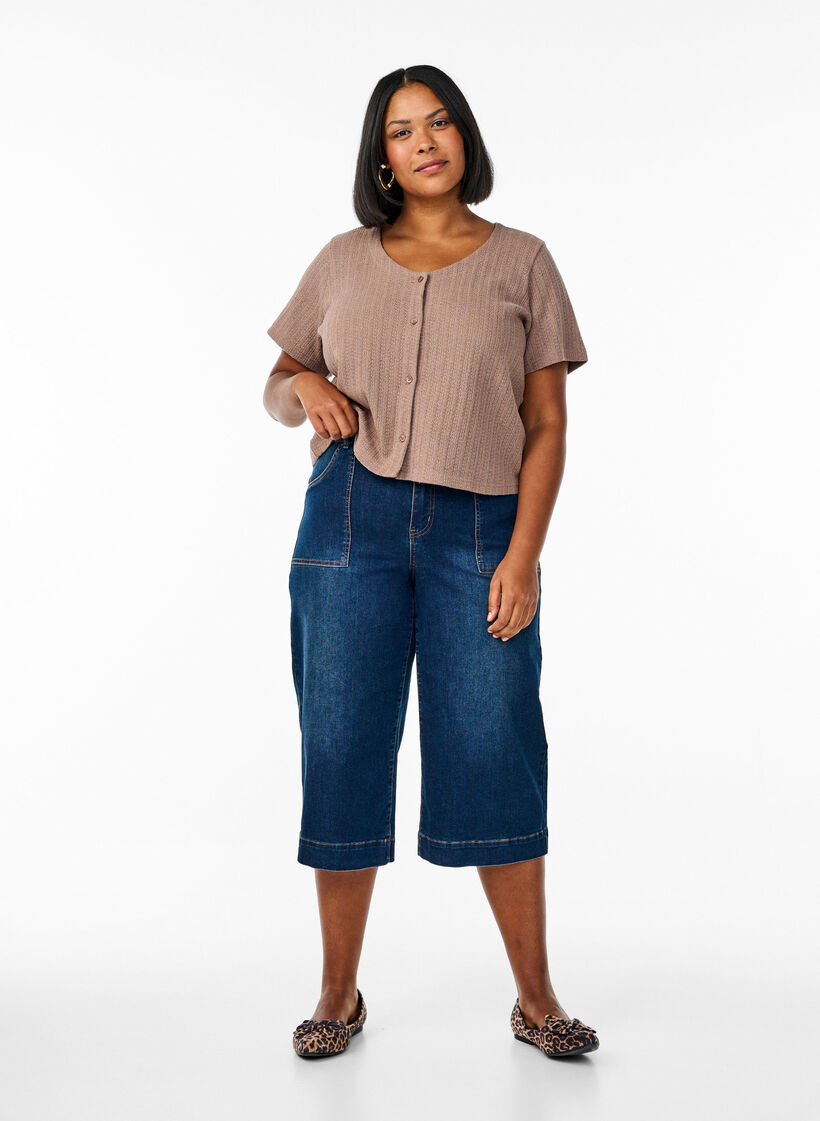 Cardigan en jersey à manches courtes, Marron, Model image number 1