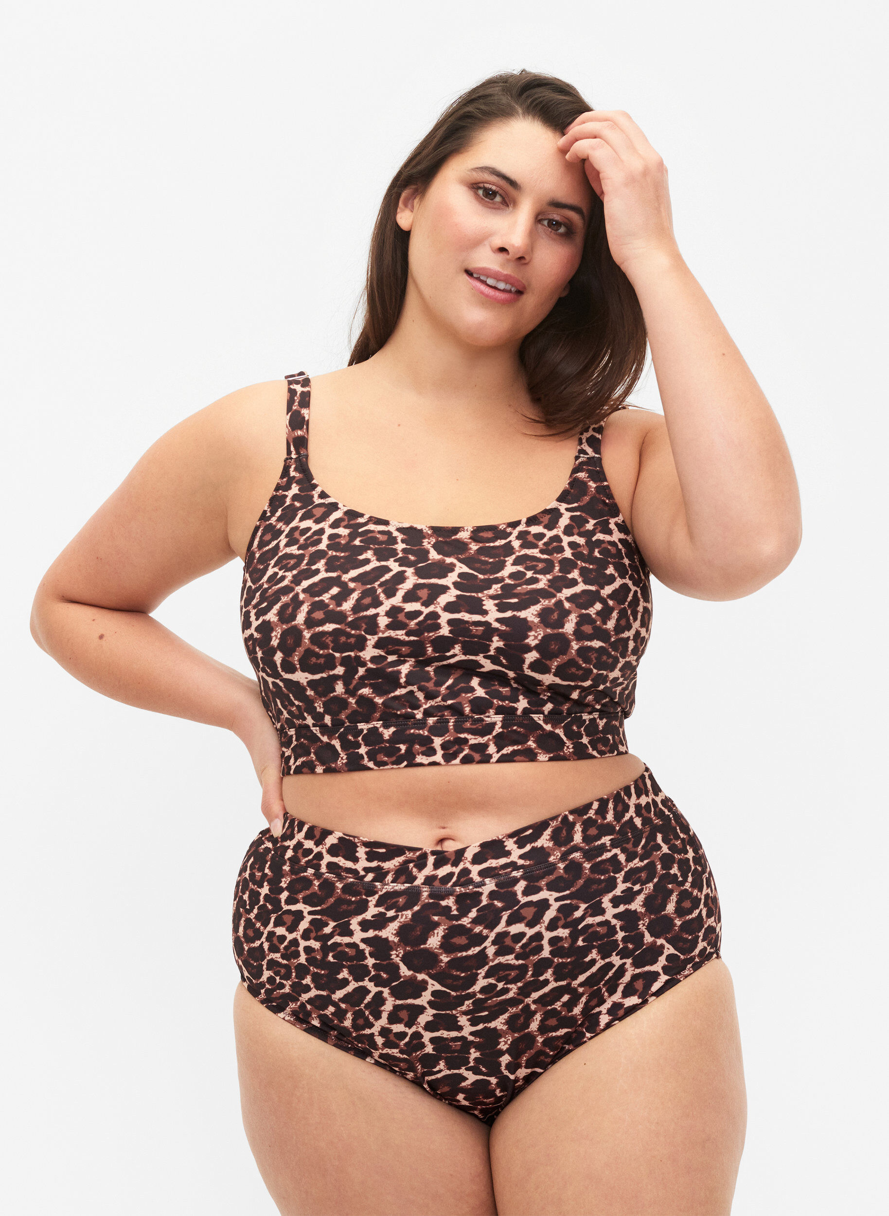 Zizzi Bas de bikini avec imprim&eacute; et taille haute, Autentic Leopard, Model image number 0