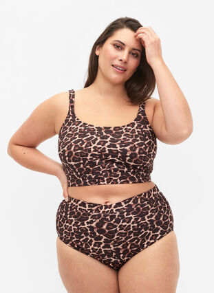 Bas de bikini avec imprimé et taille haute, Autentic Leopard, Model image number 0