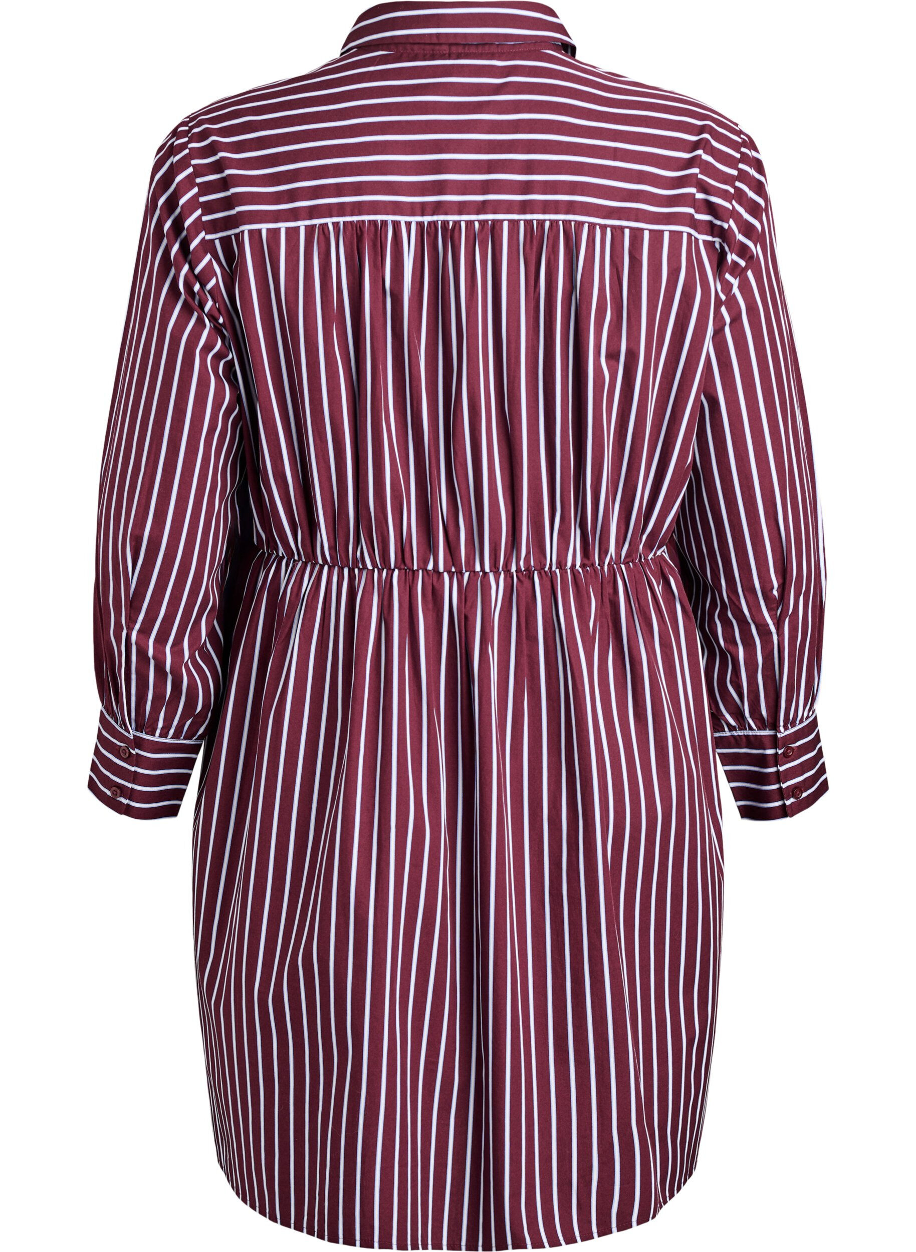 Zizzi Robe chemise &agrave; rayures avec taille &eacute;lastique, Bordeaux fonc&eacute;, Packshot image number 1