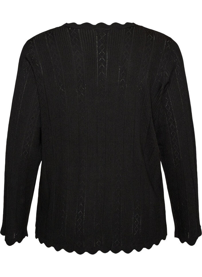 Cardigan with eyelet embroidery and wavy edges, Black, Packshot image number 1