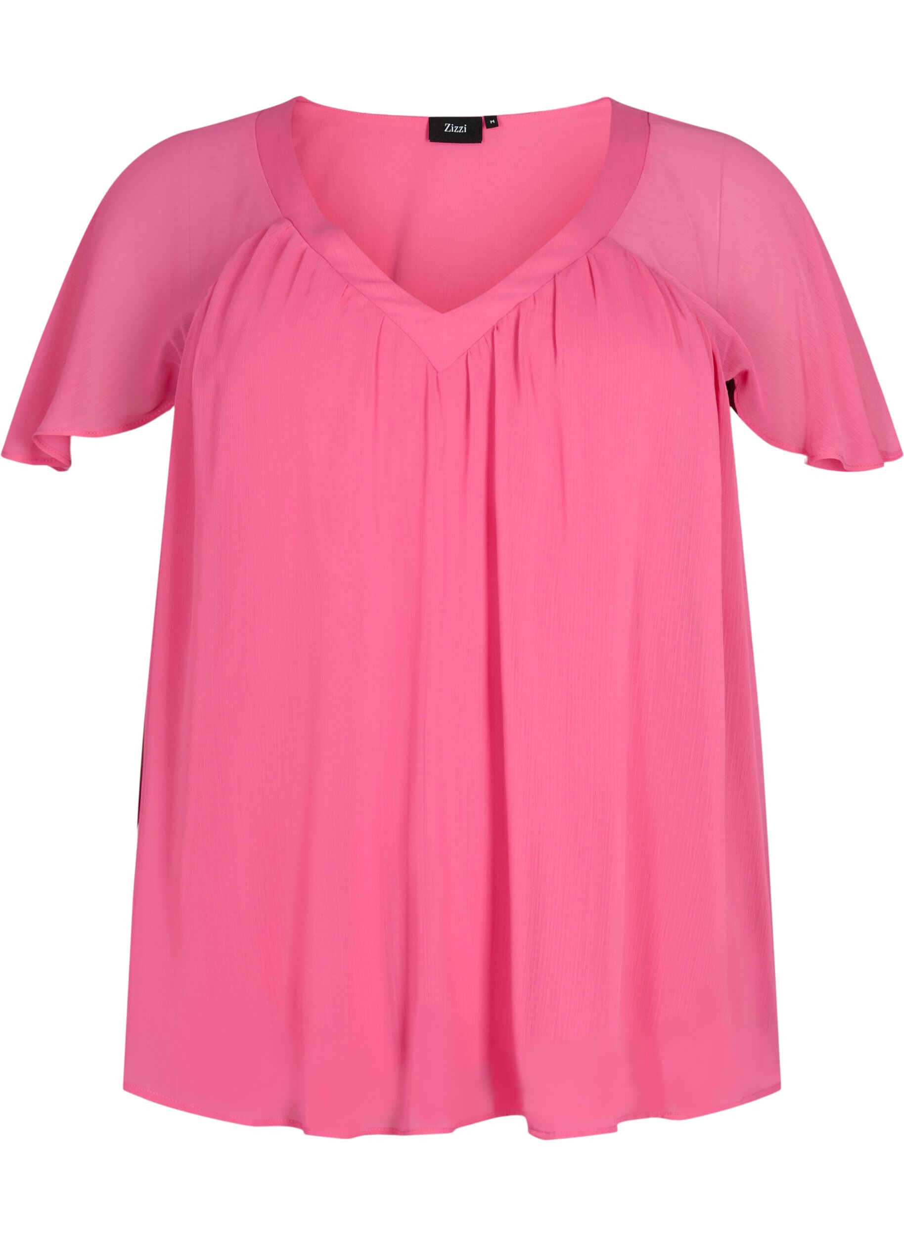 Zizzi Top uni &agrave; manches chauve-souris et col en V, Shocking Pink, Packshot image number 0