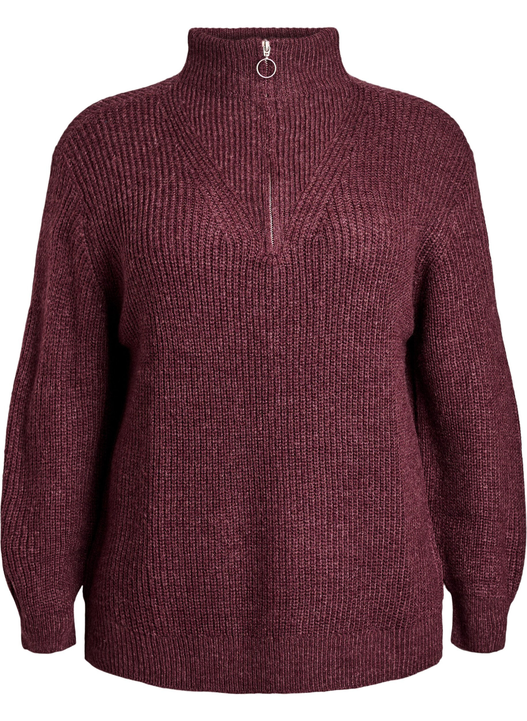 ZizziPull en tricot avec col haut et fermeture &eacute;clair, Bordeaux, Packshot image number 0