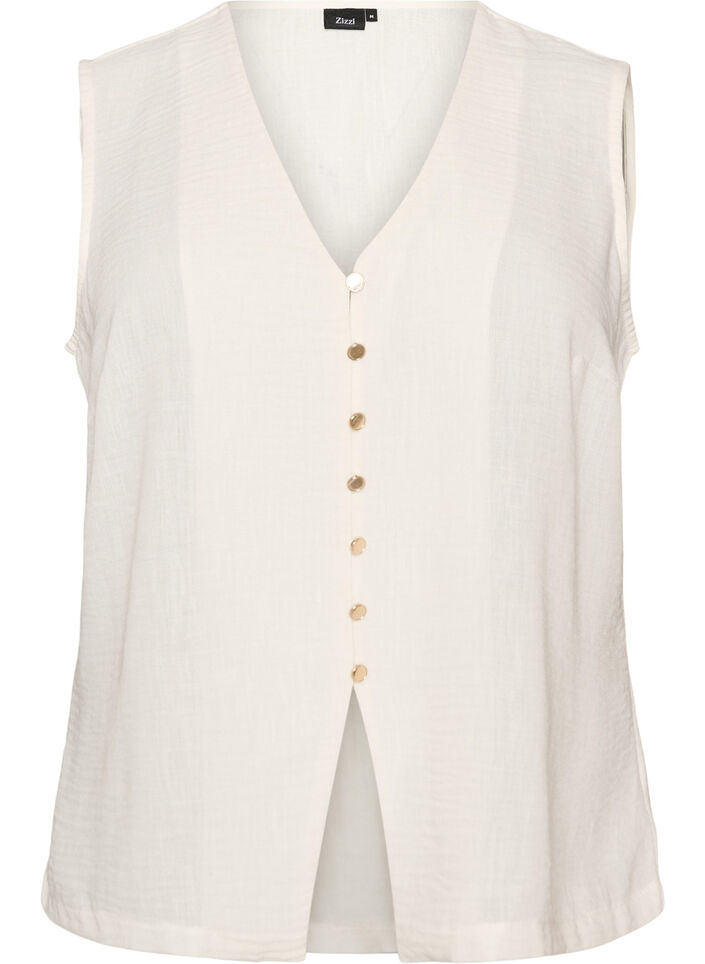 Gilet sans manches avec col en V et boutons, Vanille, Packshot image number 0