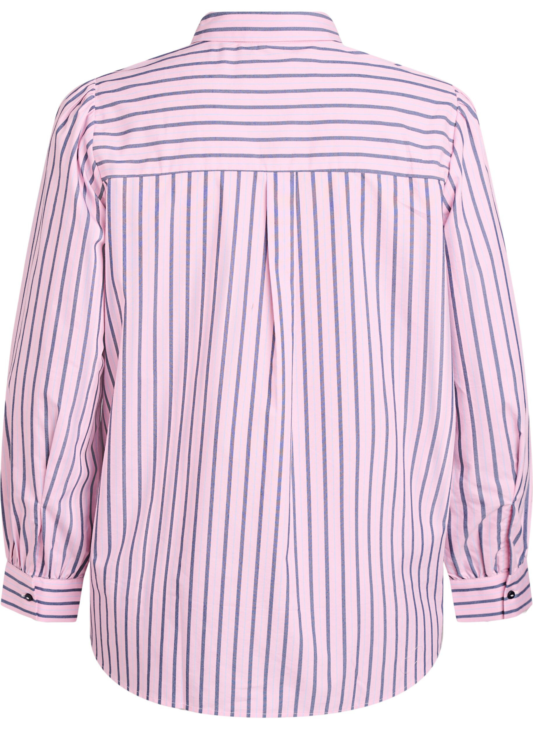 Zizzi Chemise &agrave; rayures avec col classique et manches longues, Rose, Packshot image number 1