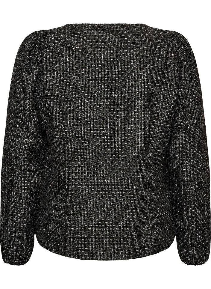 Veste boucl&eacute;e avec sequins et boutons d&eacute;coratifs, Noir, Packshot image number 1