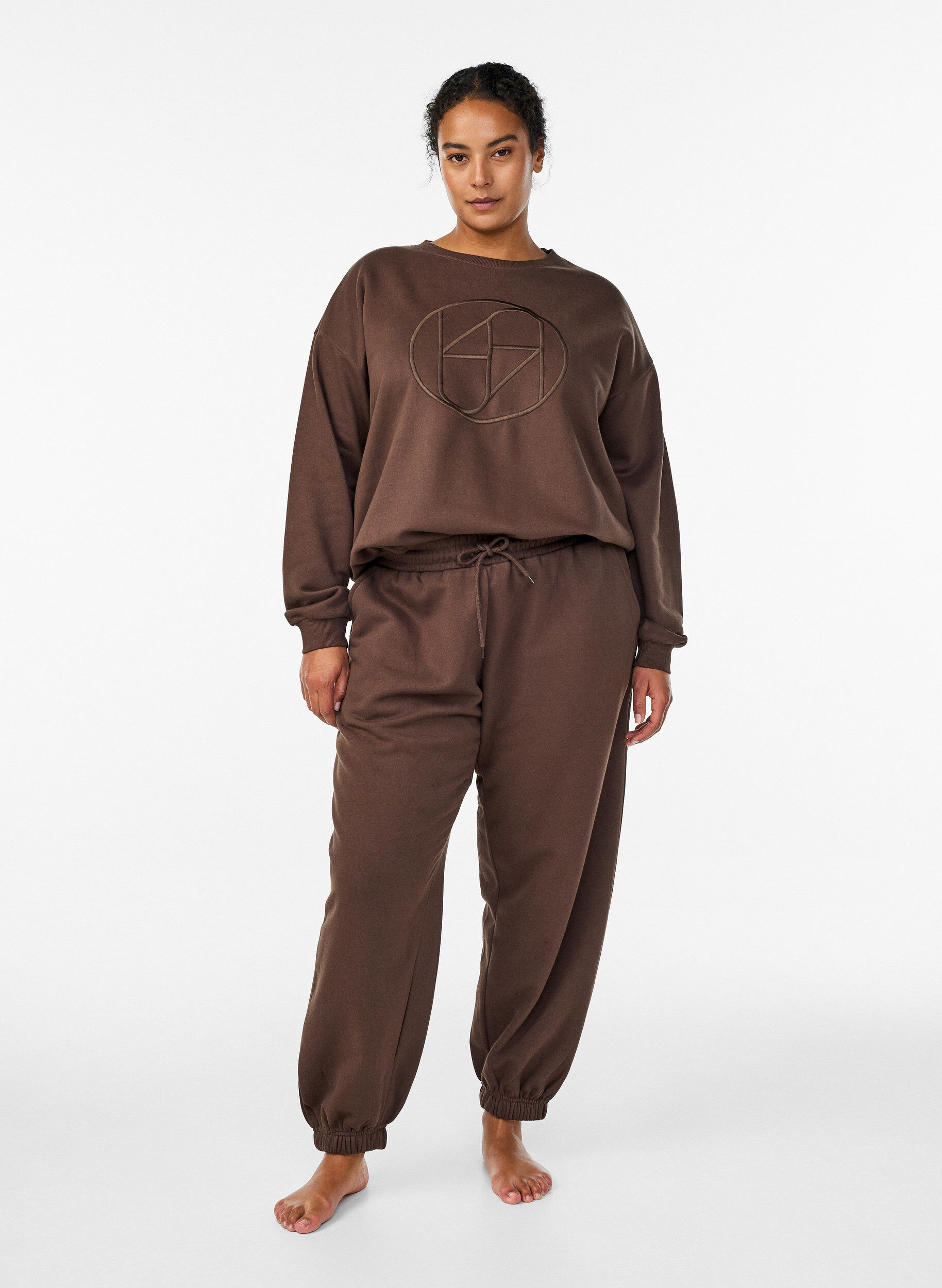 Zizzi Sweatshirt avec motif, Marron, Model image number 1