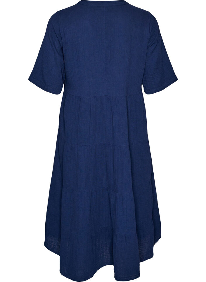 Robe midi coupe &eacute;vas&eacute;e en mousseline de coton, Bleu, Packshot image number 1