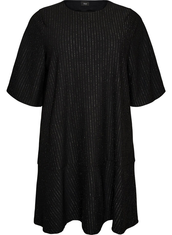 Robe courte coupe &eacute;vas&eacute;e avec des rayures paillet&eacute;es, Noir, Packshot image number 0