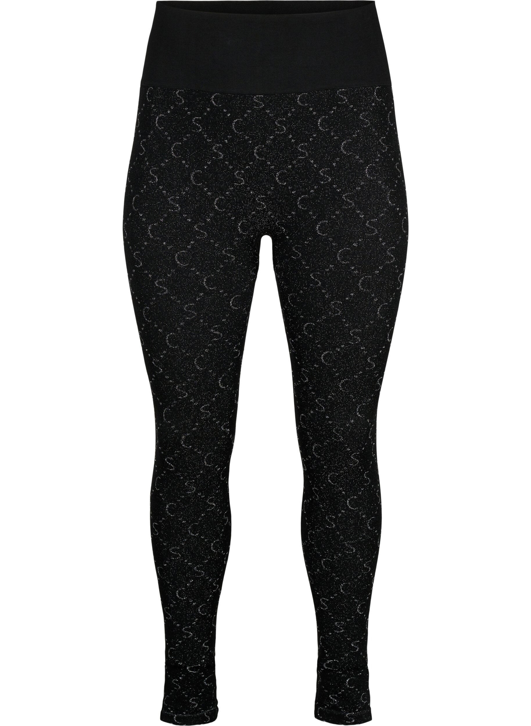 Zizzi Leggings sans couture avec motif argent&eacute;, Black, Packshot image number 0