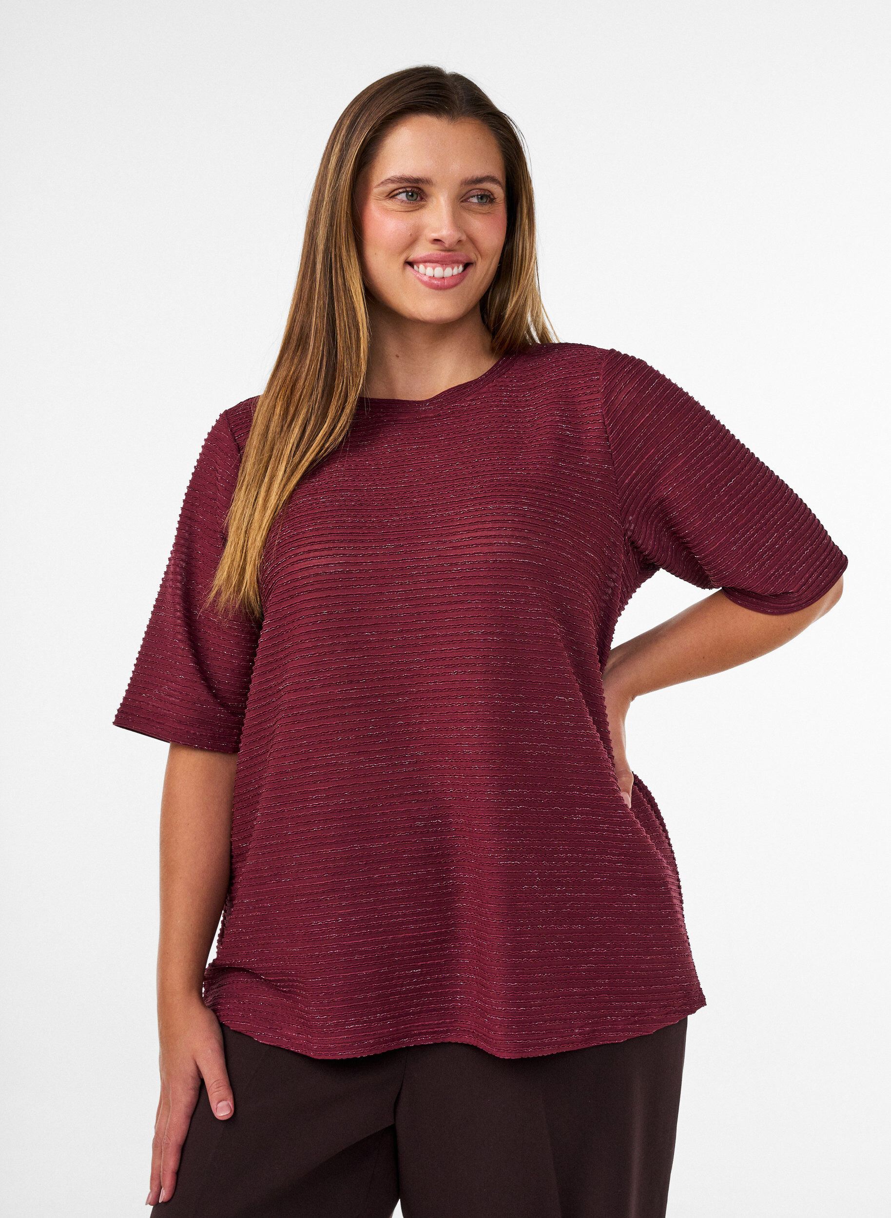ZizziBlouse textur&eacute;e avec paillettes, Bordeaux, Model image number 0