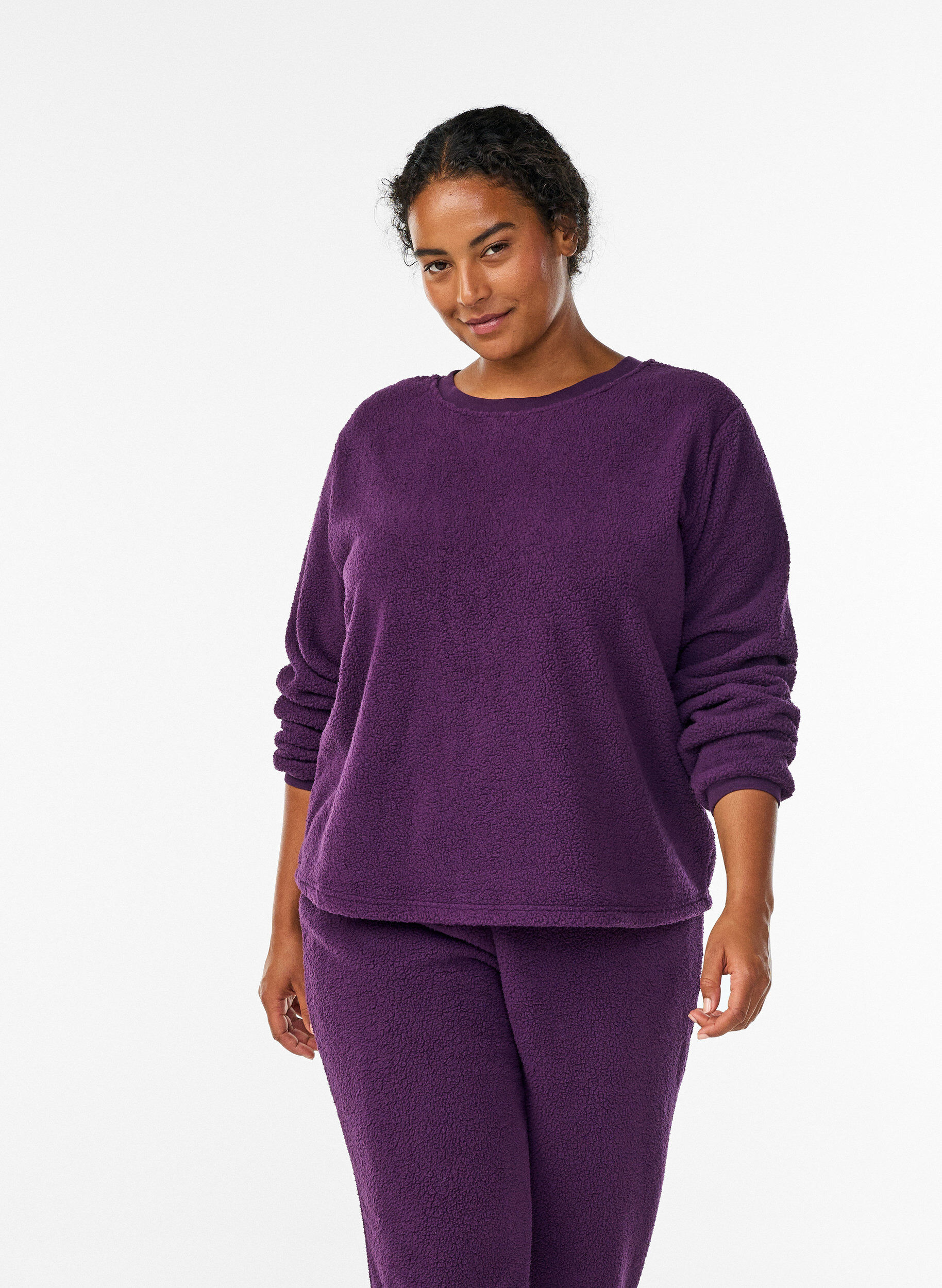 Pull doux en polaire teddy, Violet, Model
