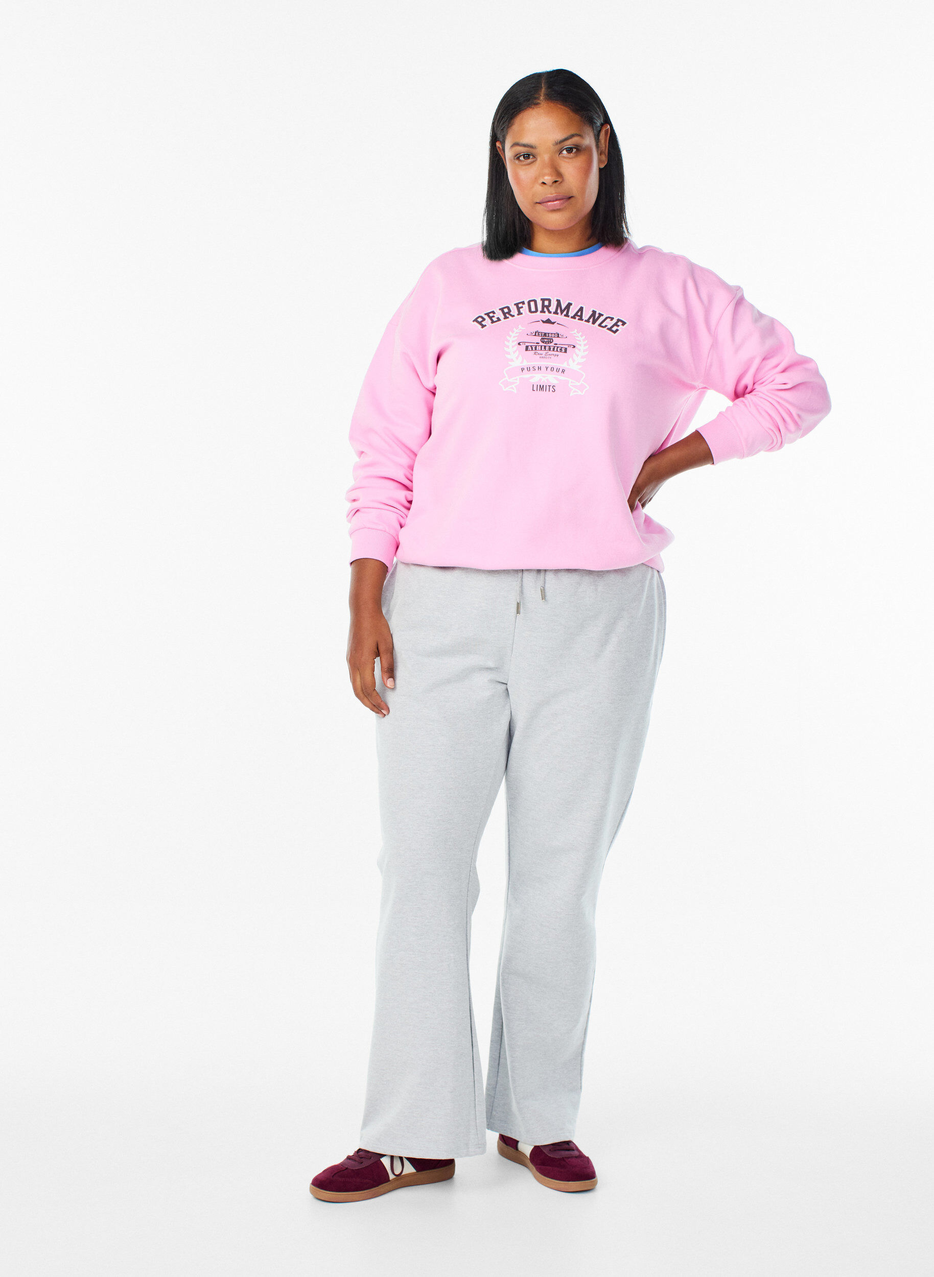 Zizzi Sweatshirt avec imprim&eacute; texte, Rose, Model image number 1