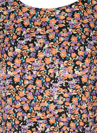 Robe de couleur unie à manches courtes, Black Flower AOP, Packshot image number 2