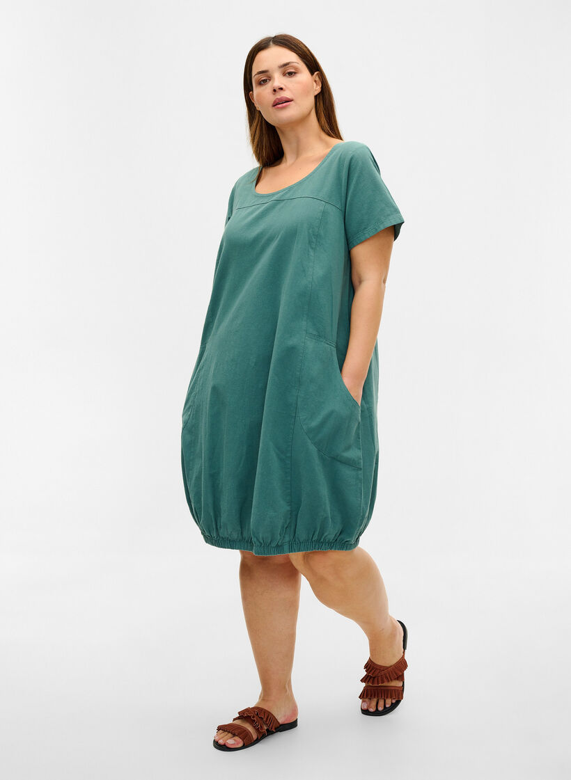 Robe en coton &agrave; manches courtes, Vert fonc&eacute;, Model image number 1