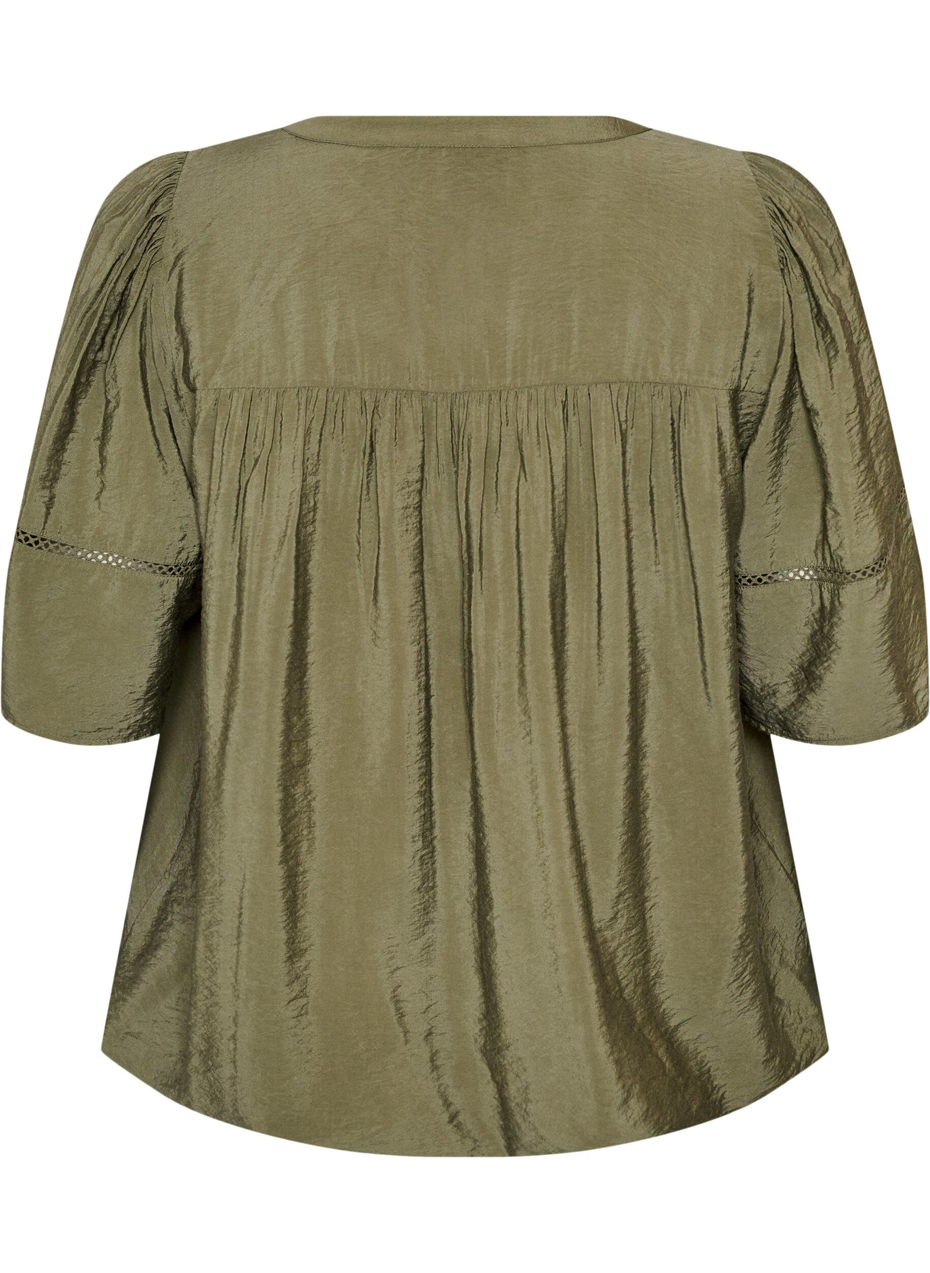 ZizziBlouse en viscose avec nervures et effet ballon, Vert Kaki, Packshot image number 1