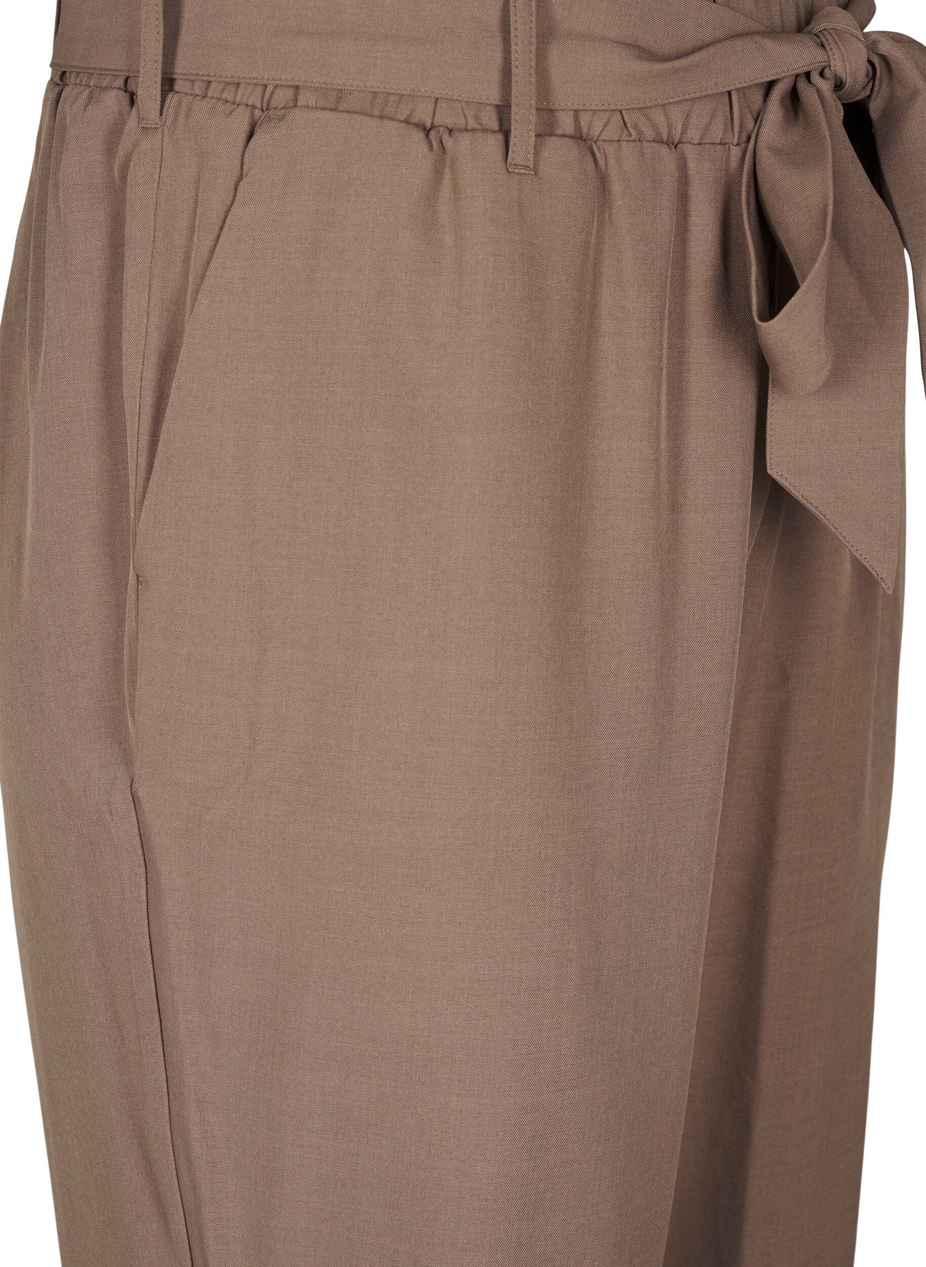 Zizzi Pantalon taille haute &agrave; volants et ceinture &agrave; nouer, Walnut Melange, Packshot image number 2