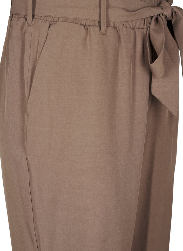 Pantalon taille haute à volants et ceinture à nouer, Walnut Melange, Packshot image number 2