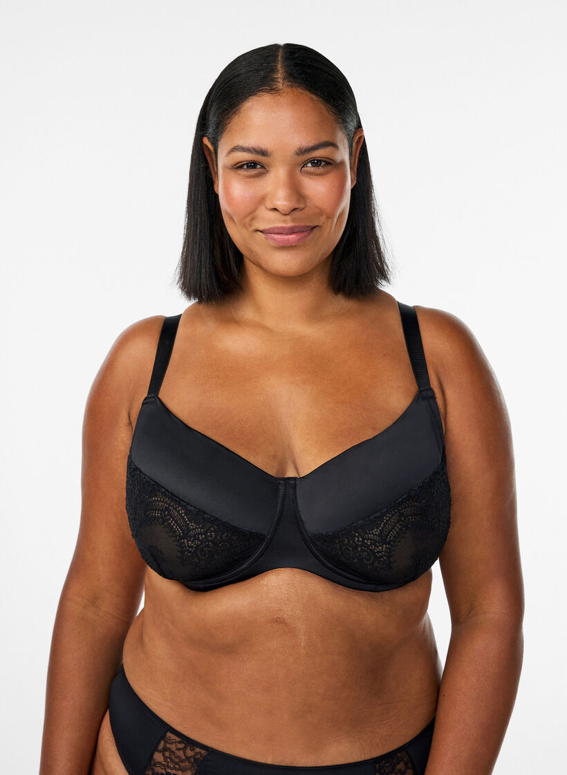 Soutien-gorge embo&icirc;tant avec dentelle et microfibre, Noir, Model image number 0