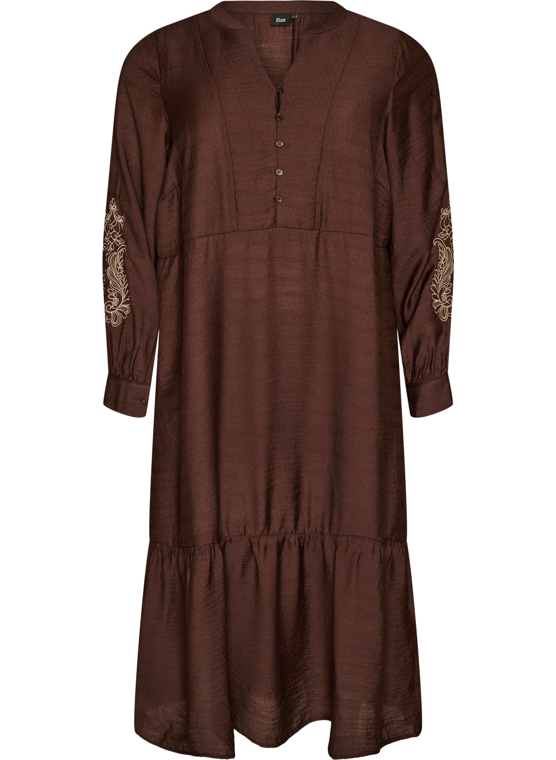 Robe en viscose avec broderies et volants &eacute;tag&eacute;s