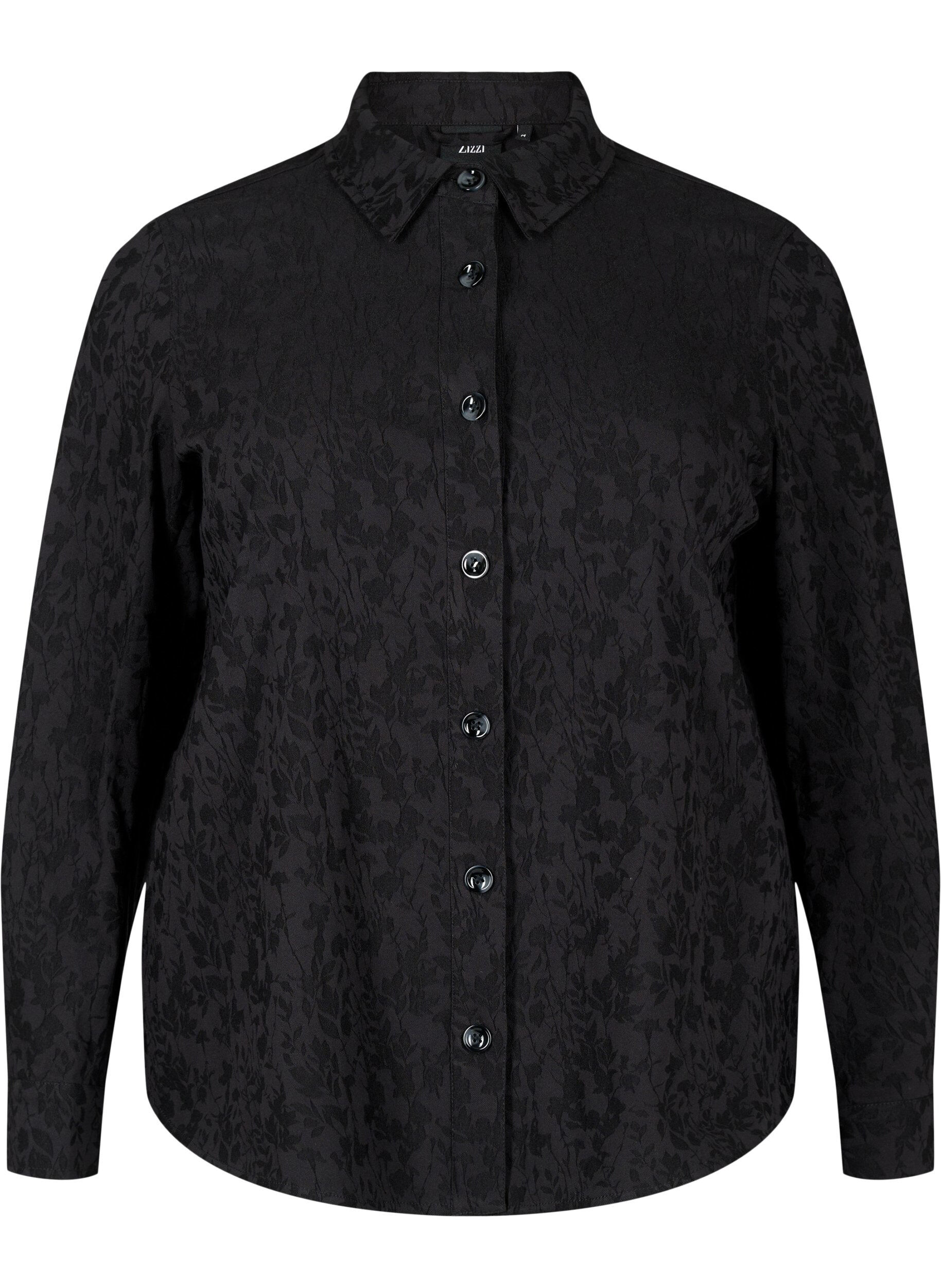 Zizzi Veste chemise en viscose avec motif ton sur ton, Black, Packshot image number 0