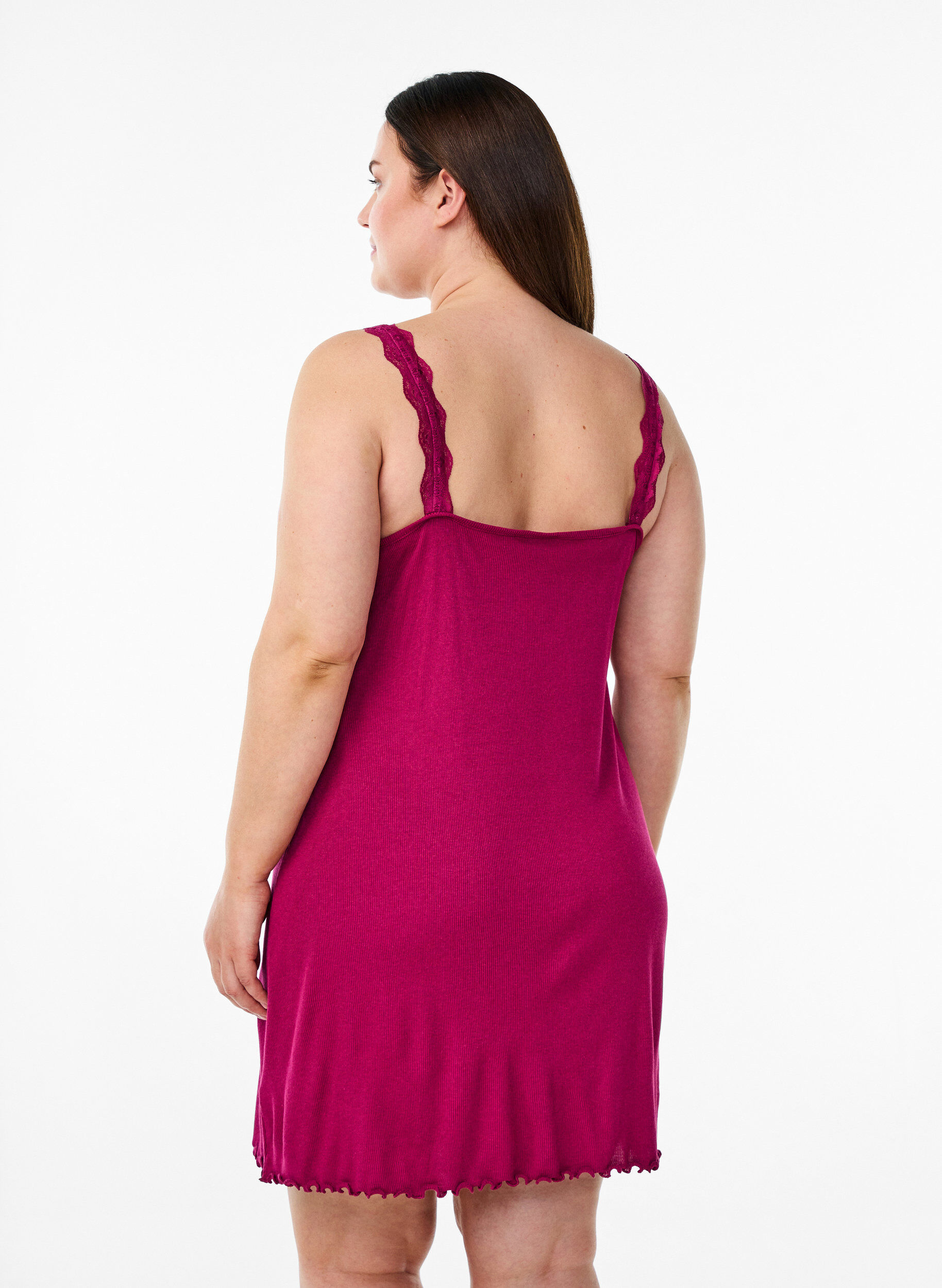 Zizzi Chemise de nuit avec ourlet en dentelle, Violet, Model image number 2