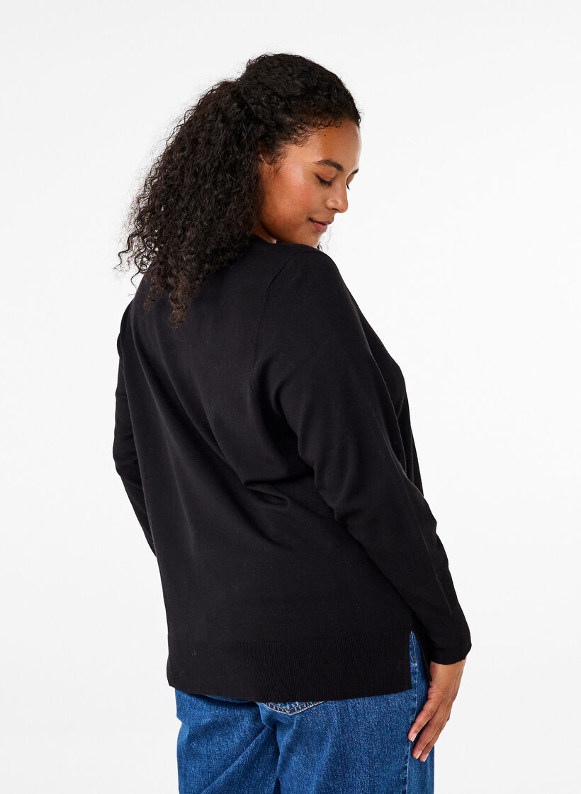 Chemisier à manches longues en maille avec fente, Noir, Model image number 2