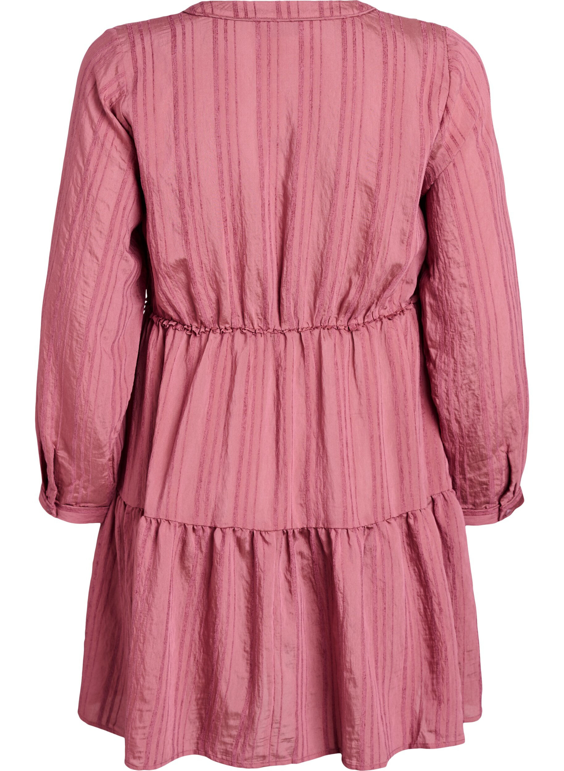 Zizzi Robe courte &agrave; texture ray&eacute;e tiss&eacute;e et taille &eacute;lastique, Rose, Packshot image number 1