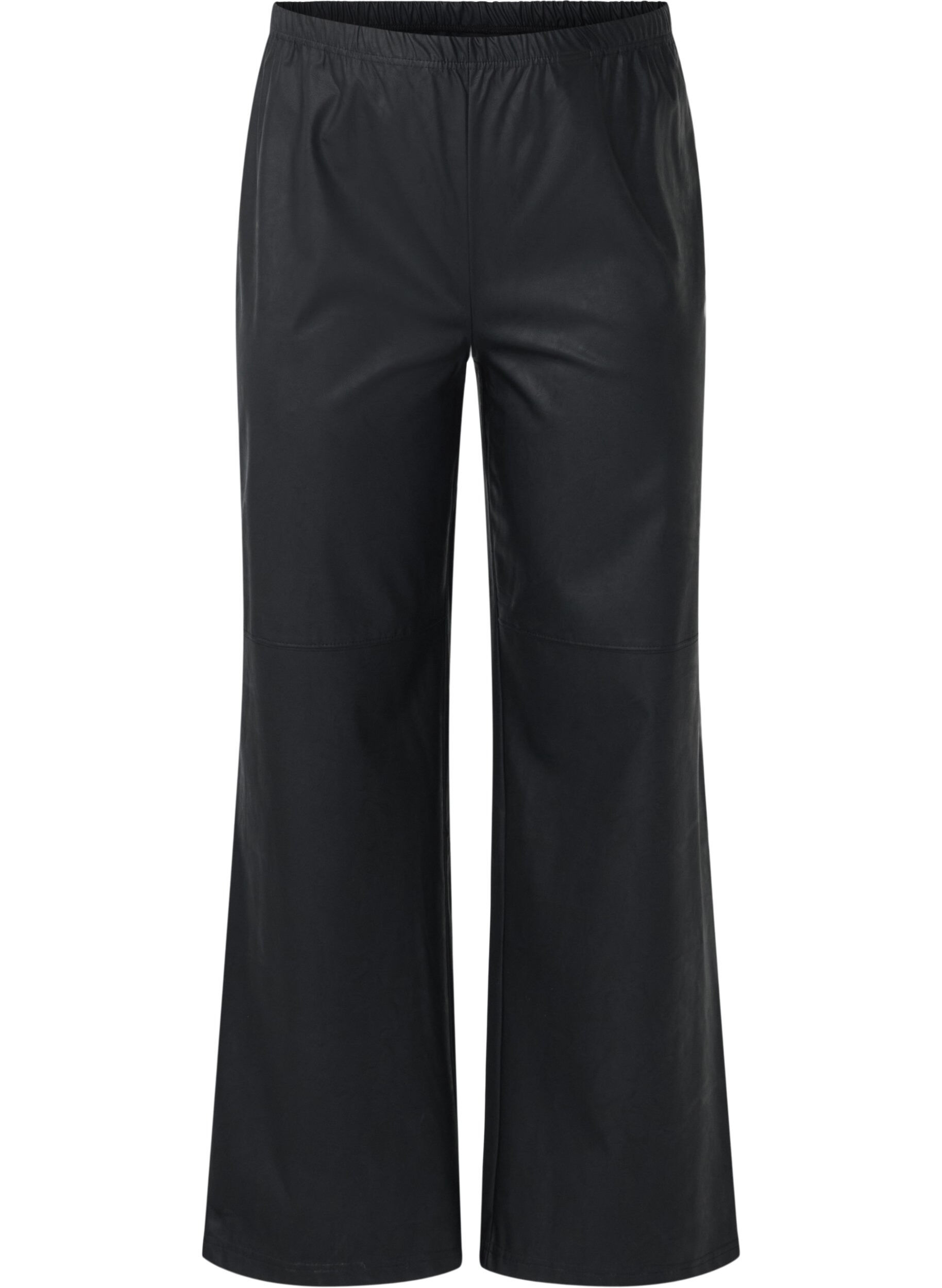 Zizzi Pantalon ample en simili cuir avec ceinture &eacute;lastiqu&eacute;e, Black, Packshot image number 0